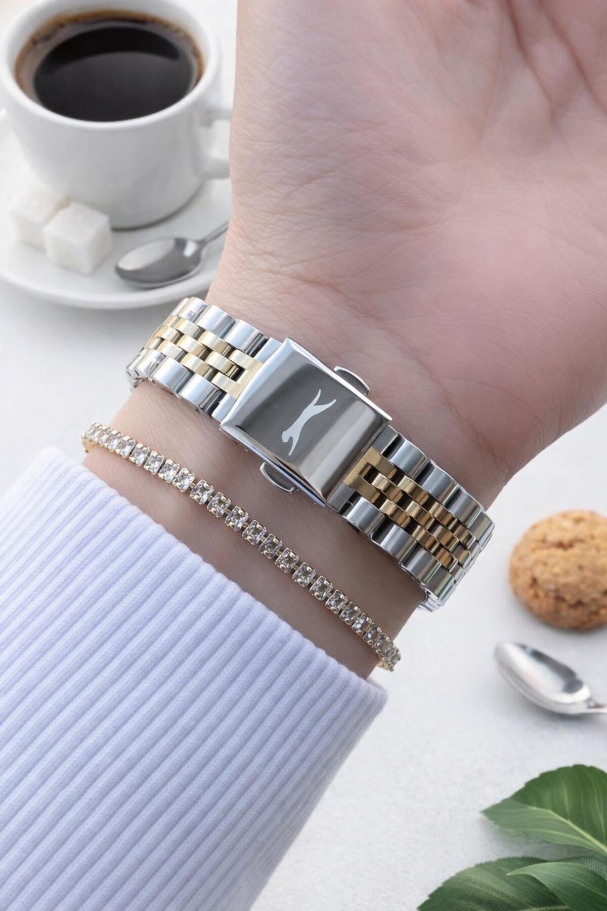 ساعت مچی زنانه با بند استیل ضد آب 5 اتوم، 2 سال گارانتی + دستبند SL.G2240.M02