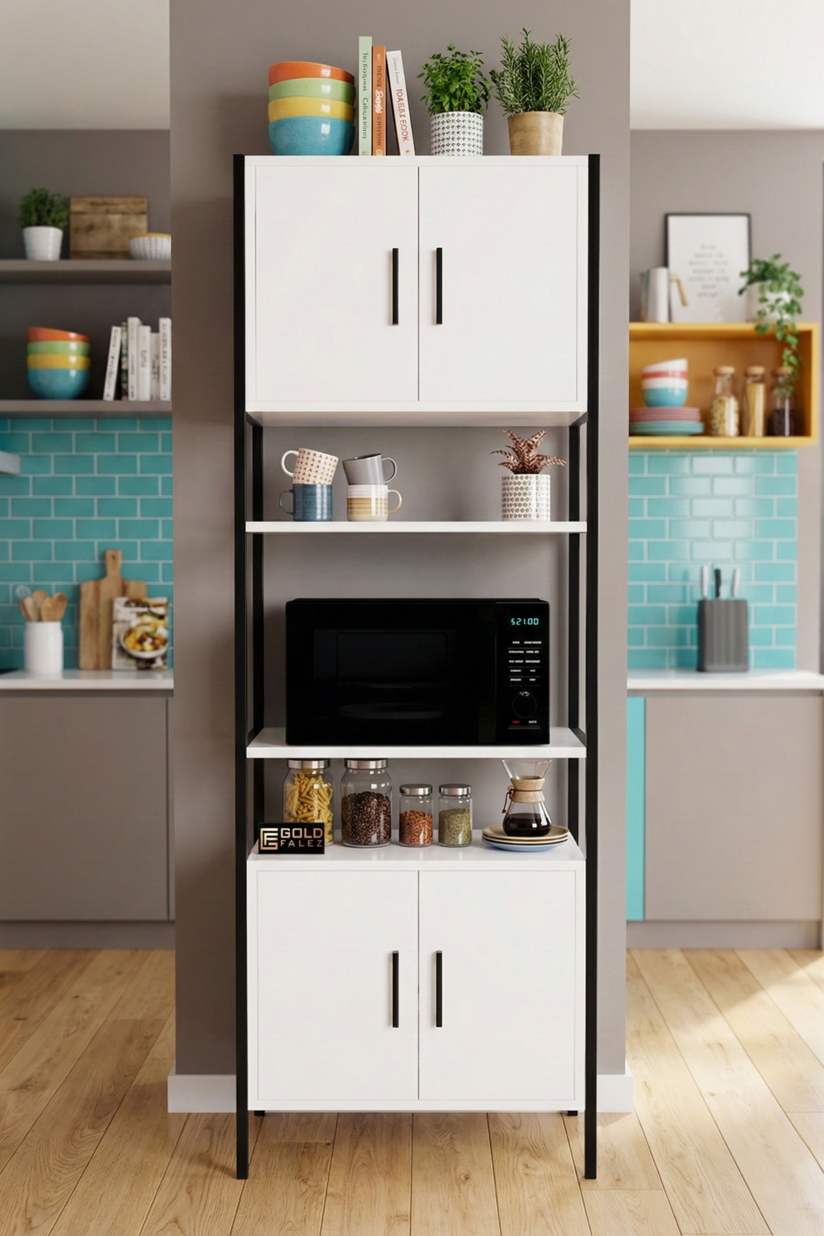 Goldfalez Fırın Dolabı Metal Ayaklı Beyaz 64 cm