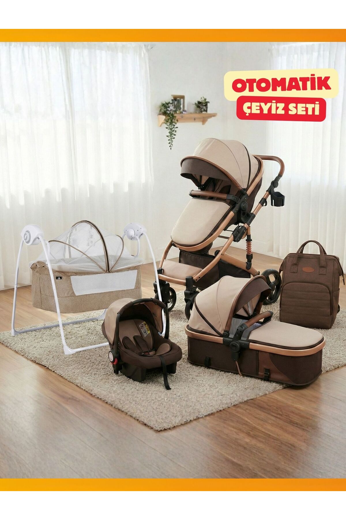 modabebekler Yeni Doğan Otomatik Bebek Seti Puset Ana Kucağı Park Yatak Portbebe Çantalı Konforlu Şık Tam Set