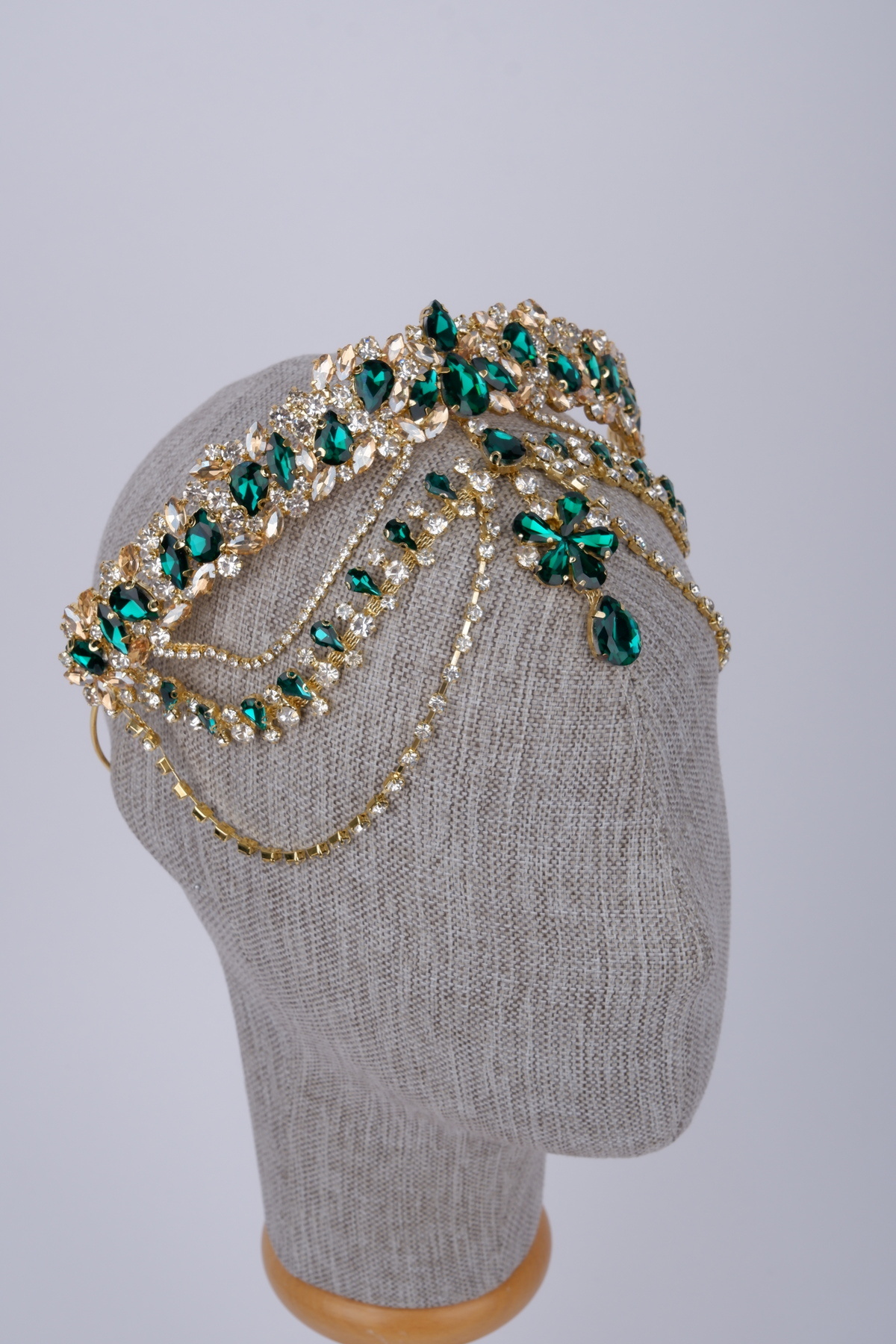 Charming Bride and Henna Crown with Crystal and Gemstone Forehead Chain Authentic Design