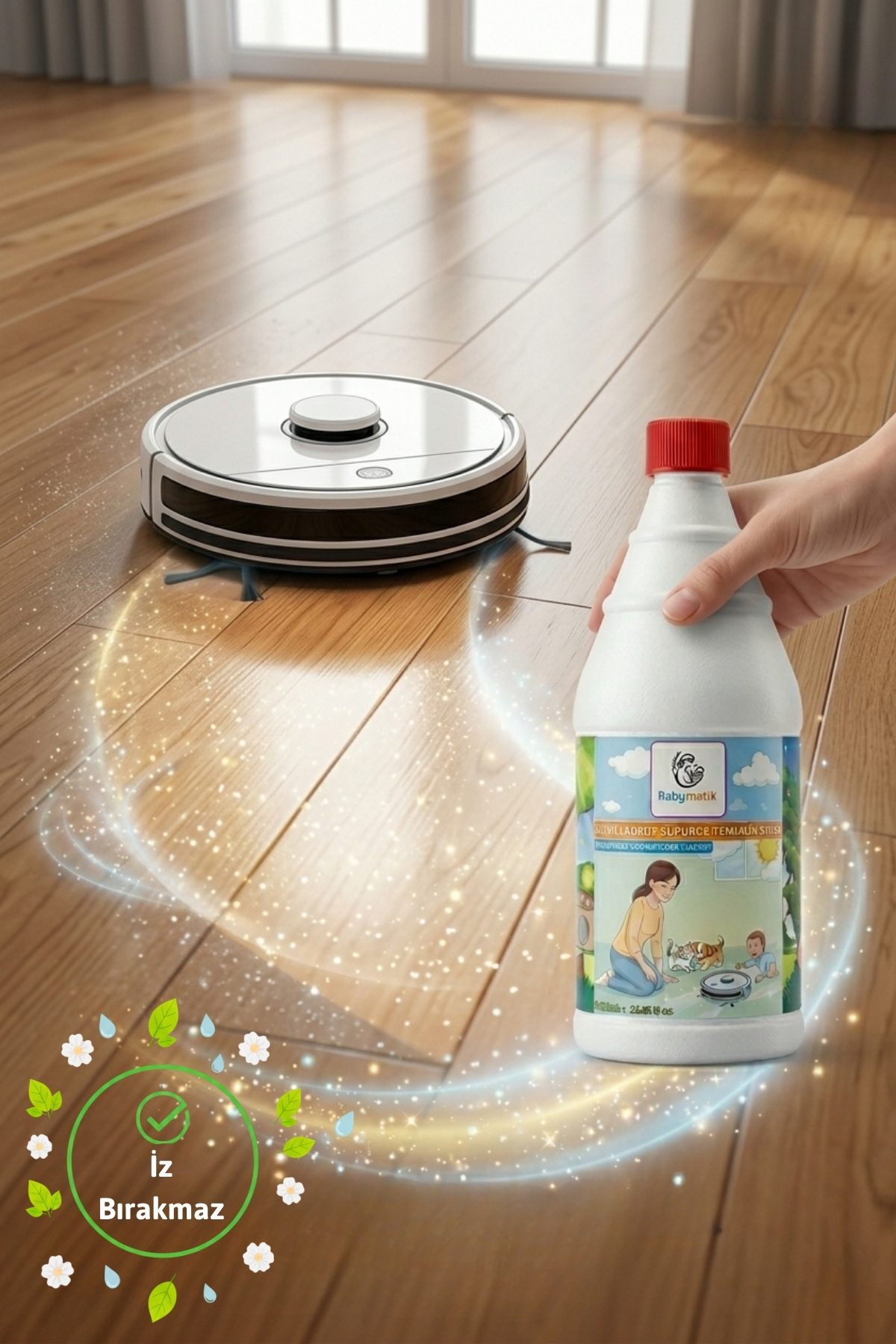 BabyMatik Sihirli Robot Süpürge Temizlik Sıvısı 1000Ml- Bebek ve Evcil Hayvan Dostu, Parfümsüz, İz Bırakmaz. fotoğrafı 5 (önizleme)