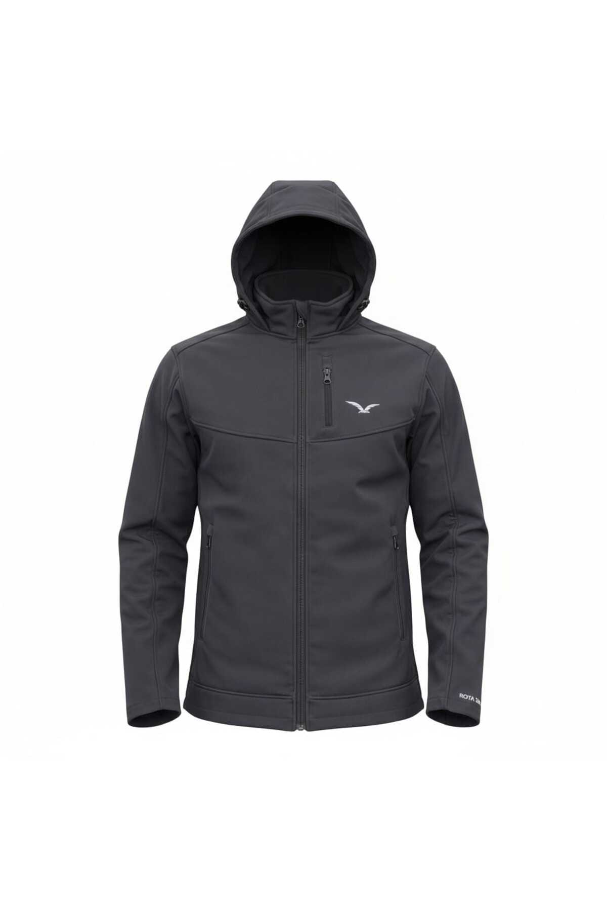 Erkek Siyah Softshell Outdoor Mont Sök Tak Kapüşonlu Su Geçirmez — نقره‌ای softnv