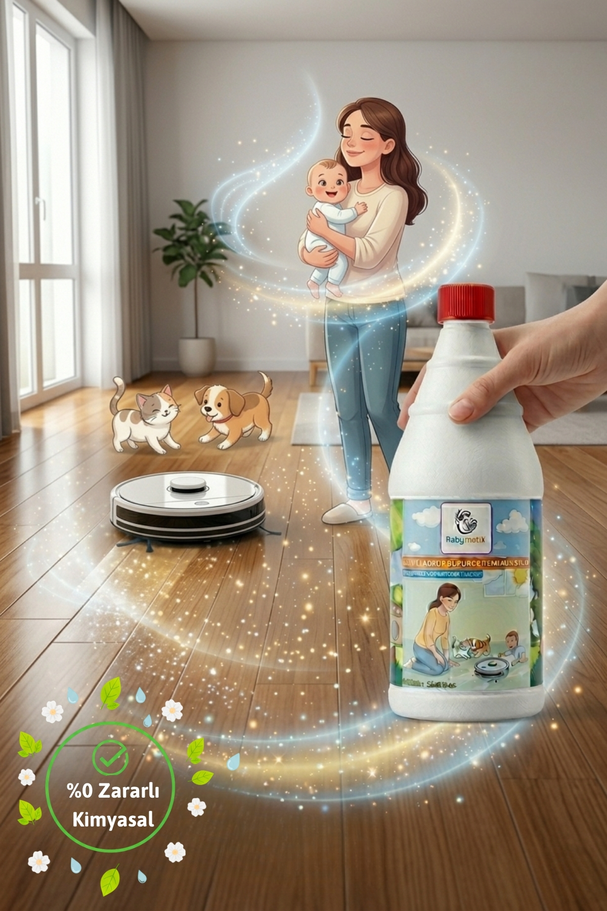 BabyMatik Sihirli Robot Süpürge Temizlik Sıvısı 1000Ml- Bebek ve Evcil Hayvan Dostu, Parfümsüz, İz Bırakmaz. fotoğrafı 7 (önizleme)