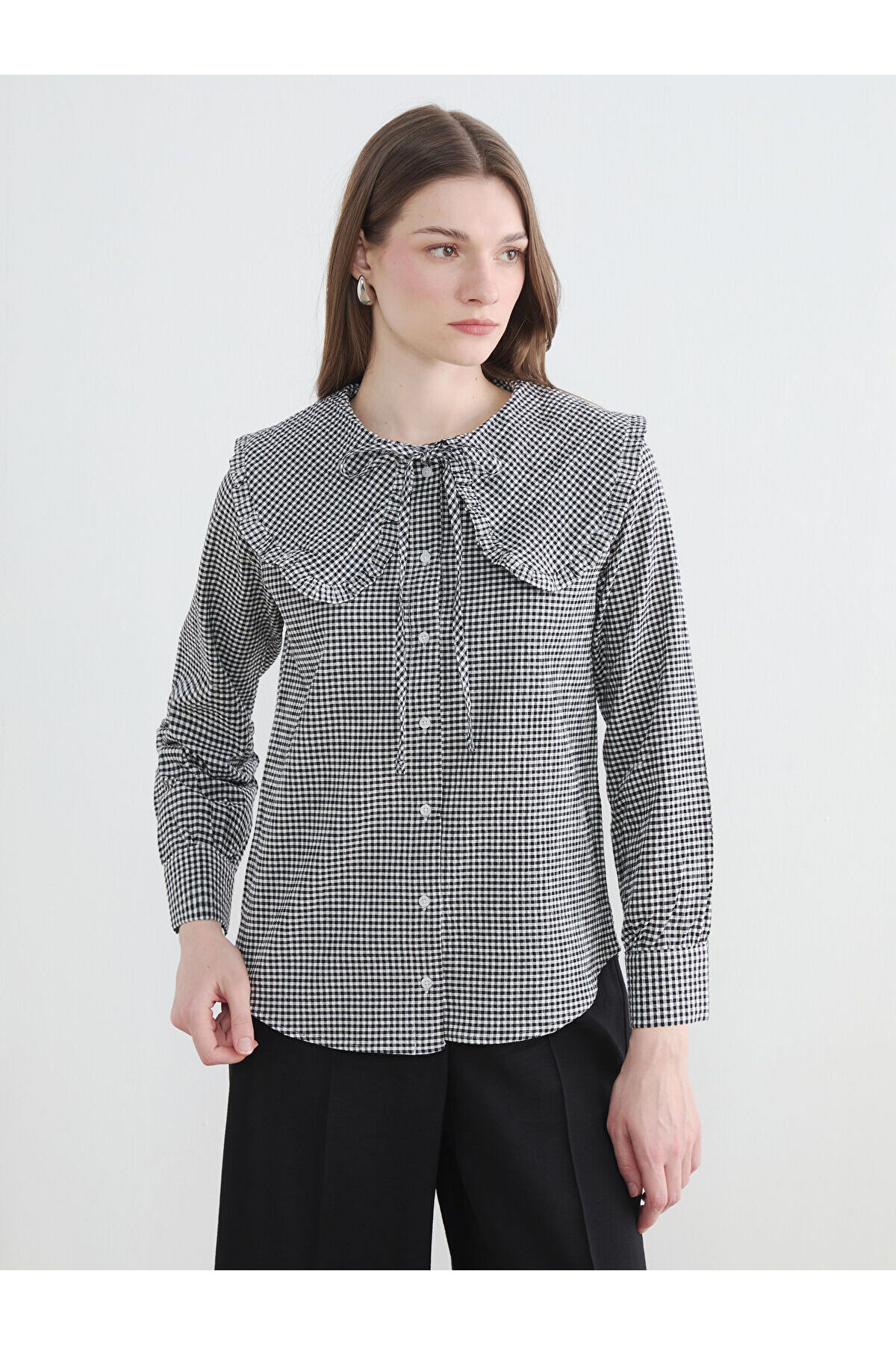 LC Waikiki Freezen Store'dan I Bebe Roba Yaka Kareli İşlemeli Kadın Gömlek fotoğrafı 3 (önizleme)