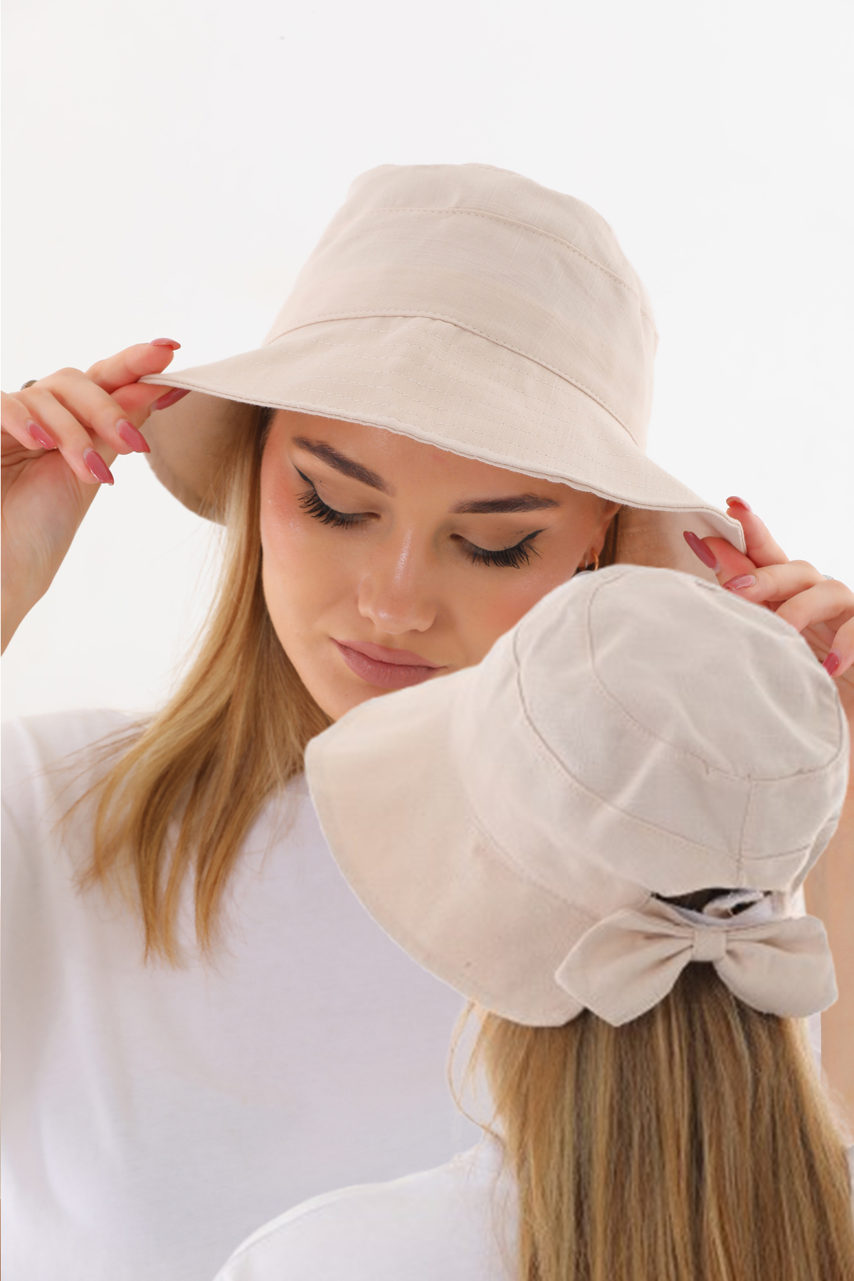 Ritagarcia Kadın Fiyonk Detaylı Kova Şapka - Arkası Ayarlanabilir Cırt Cırtlı Bucket Hat görsel 4