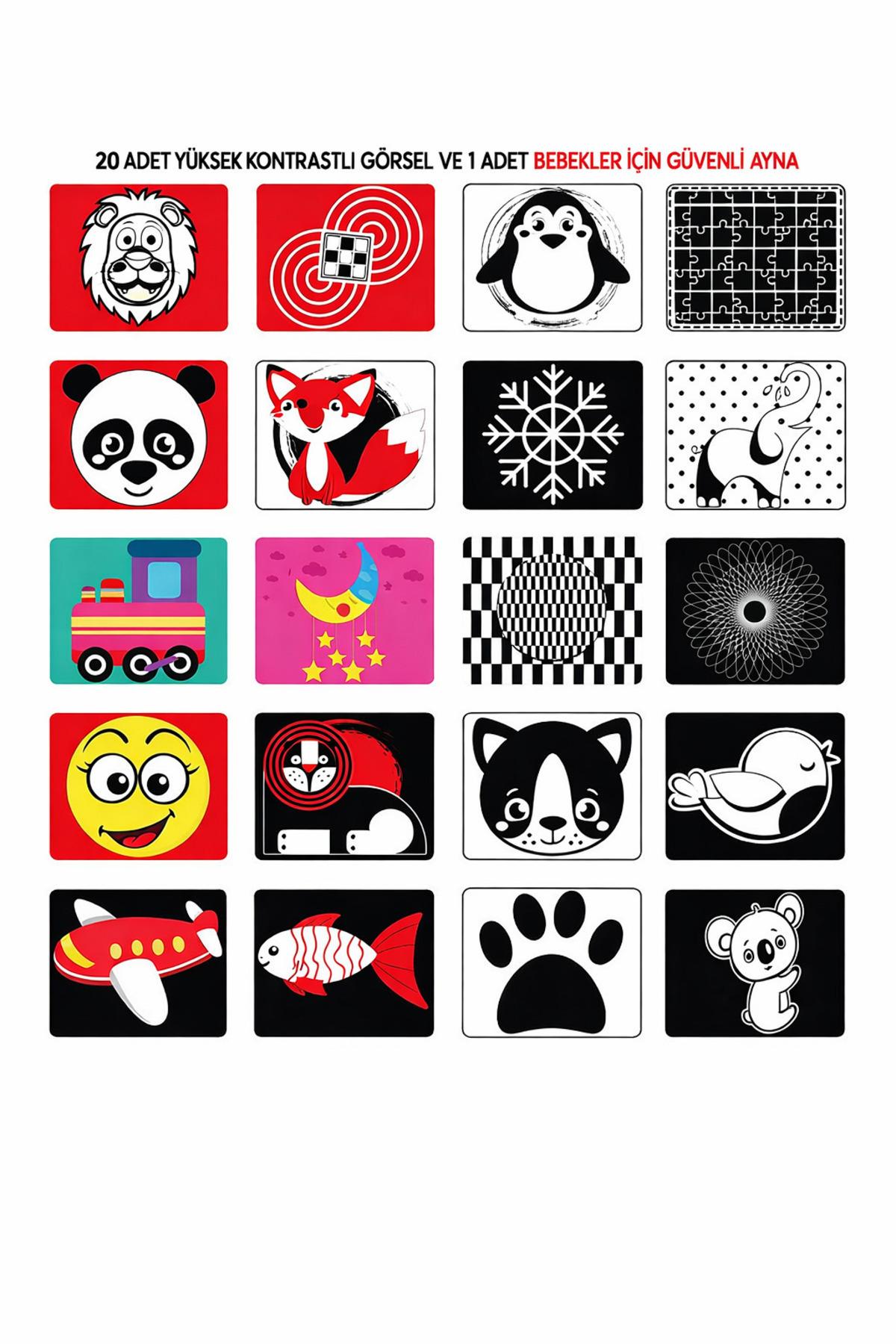 The Monarch Co Tummy Time Aynalı Bebek Zeka Kartları (0-12 Ay) - Yüksek Kontrastlı Yenidoğan Gelişim Seti fotoğrafı 4 (önizleme)