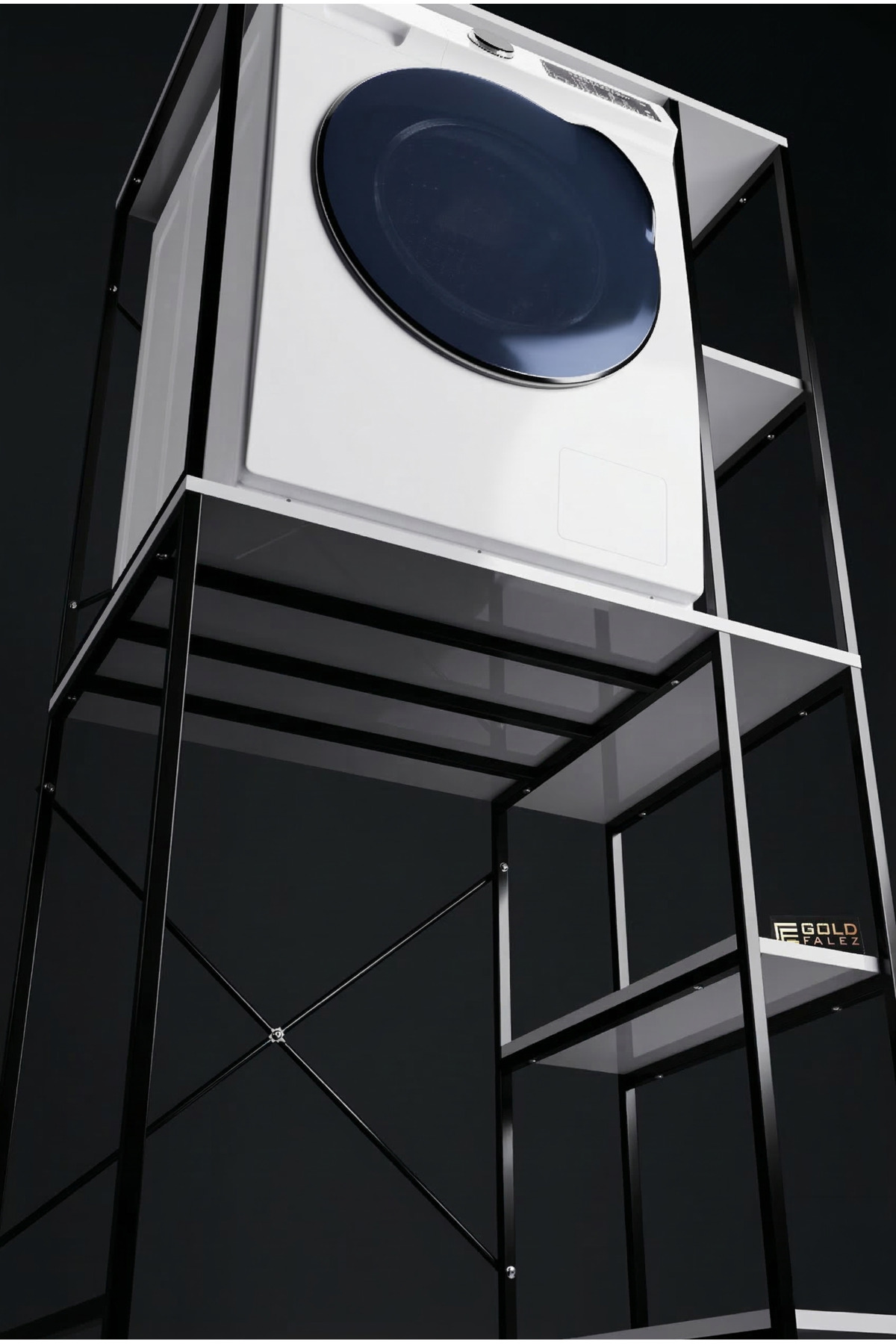 Çamaşır Makinesi Dolabı Yan Raflı Dolap Metal Banyo Organizer Çok Katlı Düzenleyici 264 Siyah görsel 4