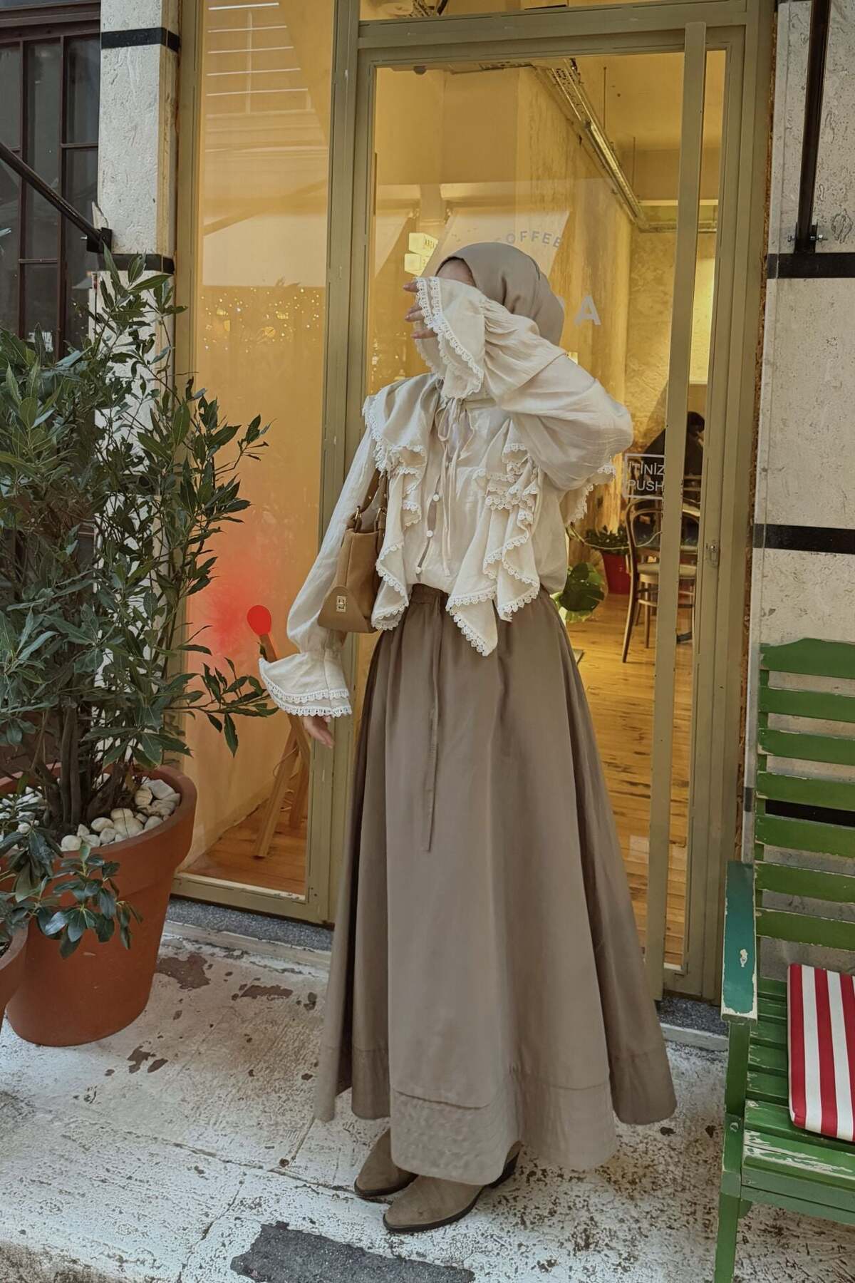 Faya Boutique  Krem fistolu lunella gömlek - Görsel 3