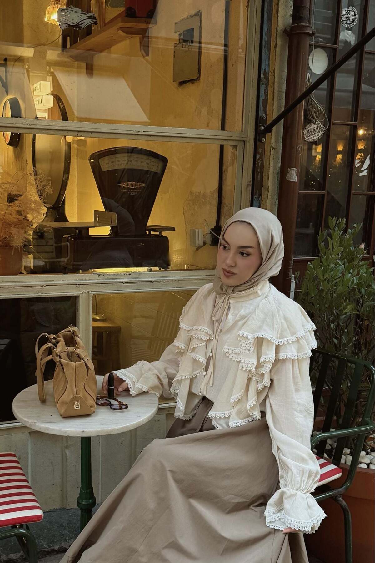 Faya Boutique  Krem fistolu lunella gömlek - Görsel 4