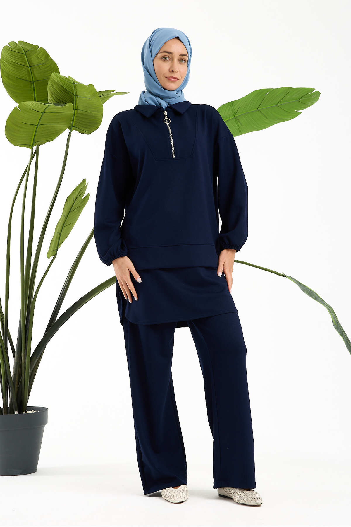 Kadın Premium Modal Kumaş İkili Takım – Rahat Kesim Tunik ve Pantolon - Lacivert