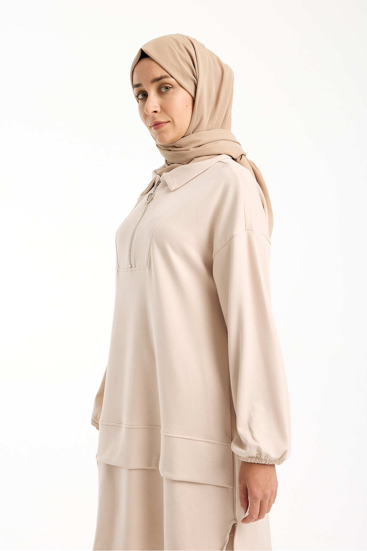 Kadın Premium Modal Kumaş İkili Takım – Rahat Kesim Tunik ve Pantolon - Bej
