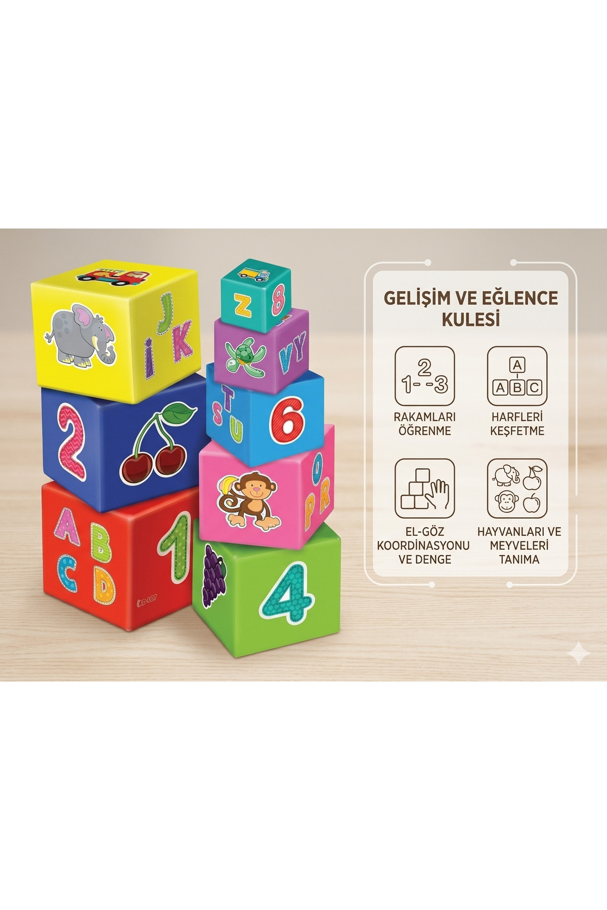 The Monarch Co Eğitici Denge Kulesi Oyunu - Zeka Geliştirici Harf ve Rakam Öğretici Renkli Küpler fotoğrafı 2 (önizleme)