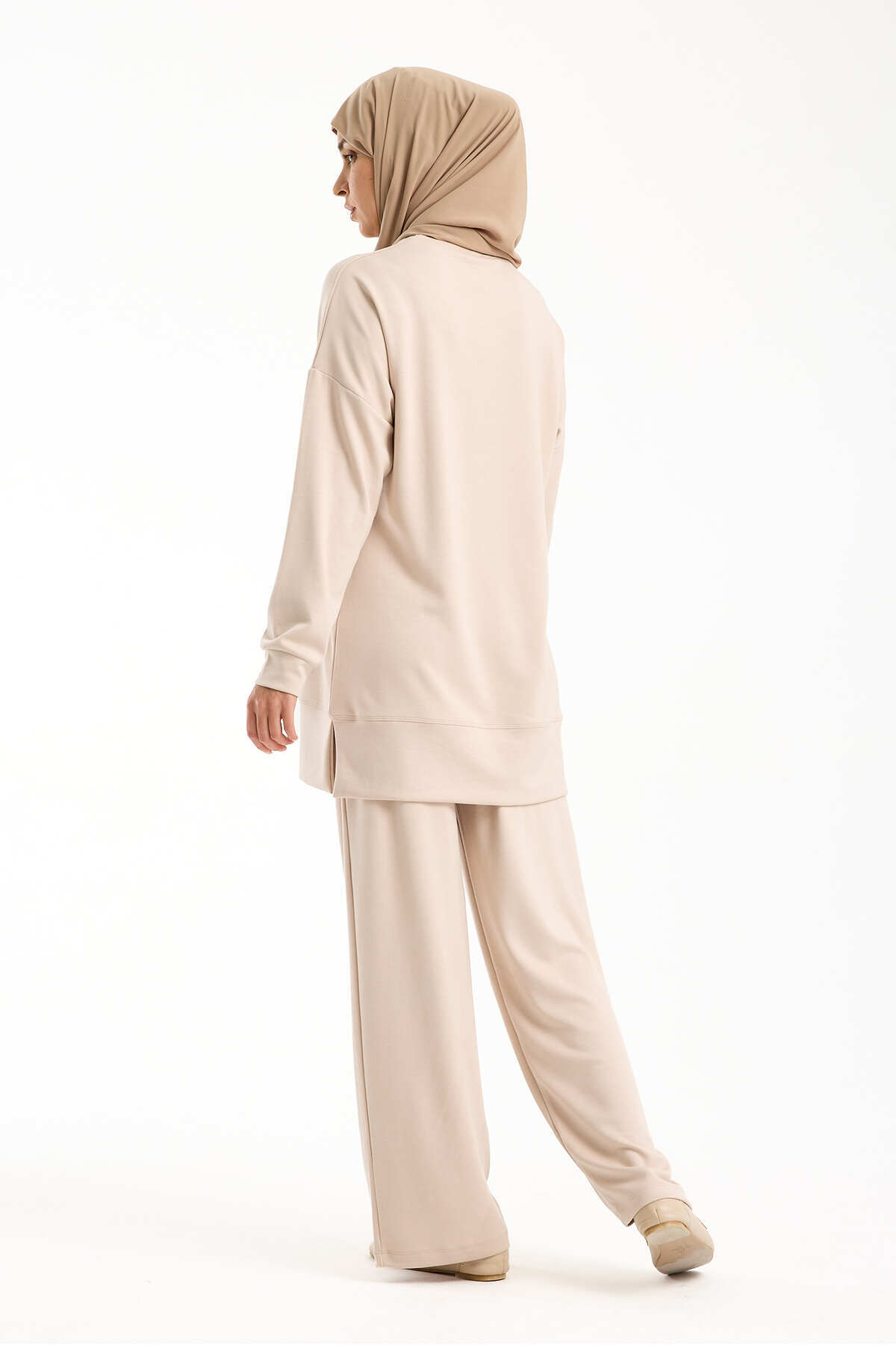 Kadın Premium Modal Kumaş Basic Tunik Takım – Rahat Kesim İkili Tesettür Takım - Bej