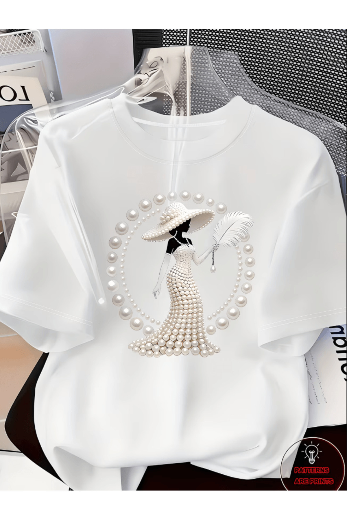 one button Μπλουζάκι Premium Oversize με στάμπα με λεπτομέρειες από πέρλες κα...