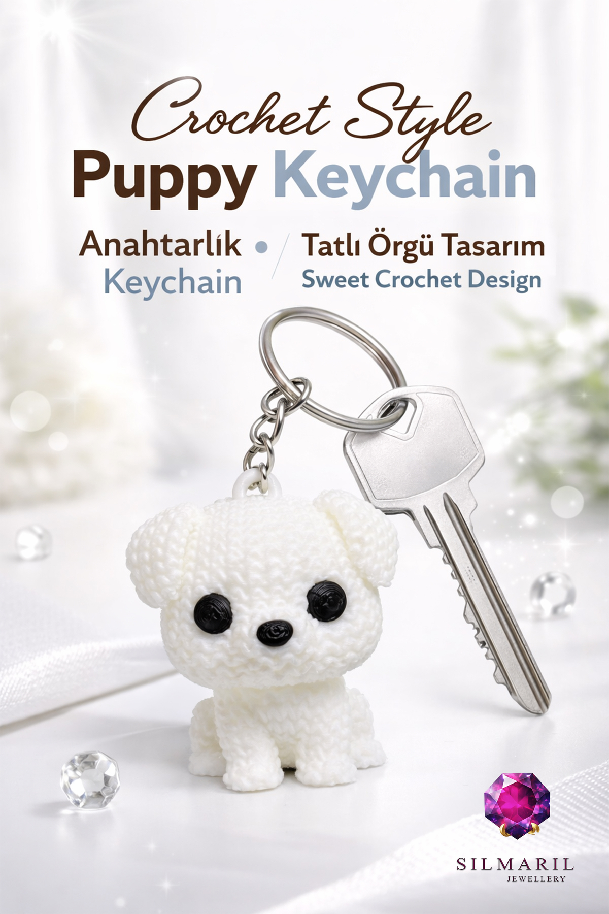 Örgü Görünümlü Desenli Sevimli Köpek Anahtarlık Çanta Charmı - Hayvan Severlere Hediyelik 3D Tasarım — Silmaril Store — Anahtarlık (2)