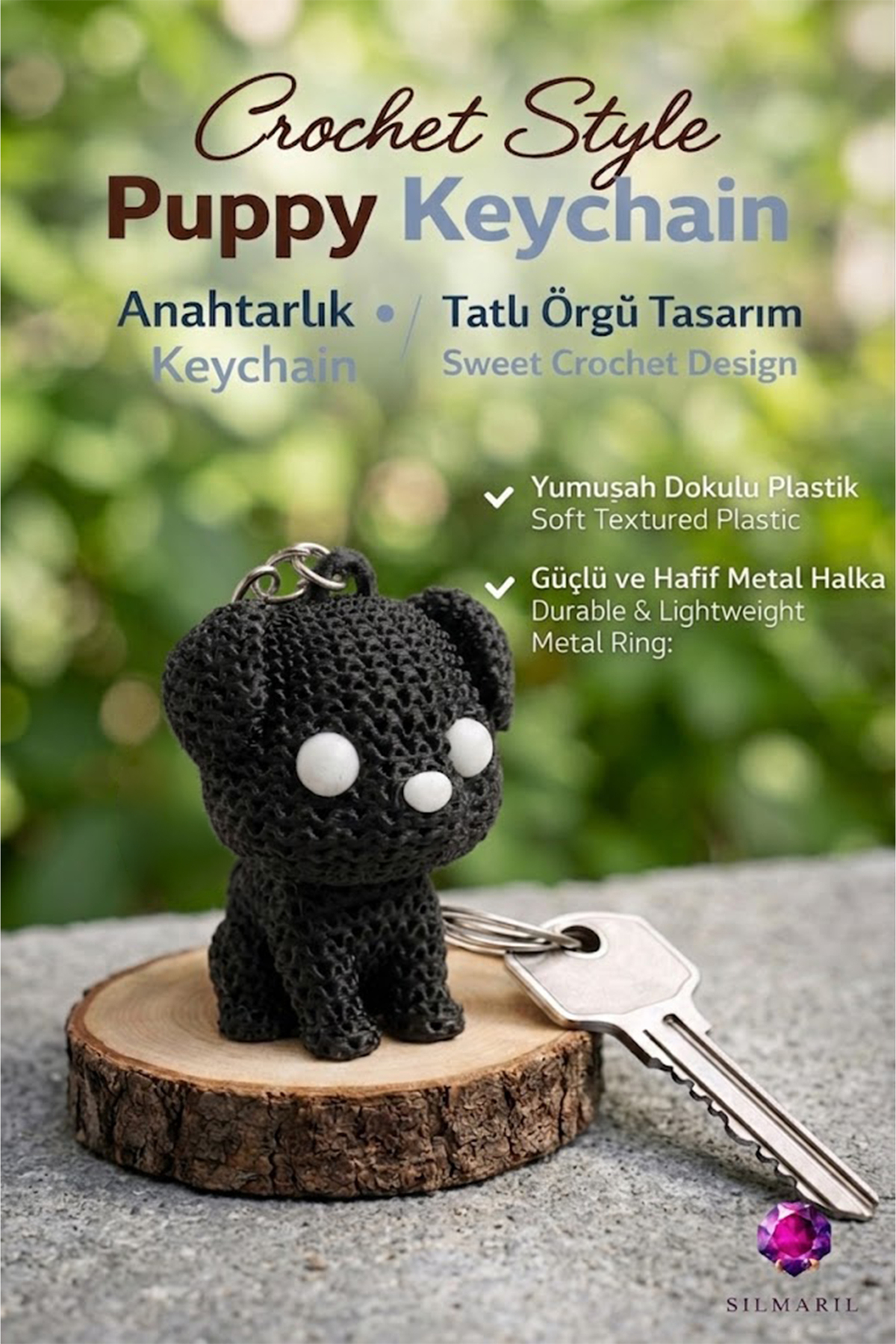 Örgü Görünümlü Desenli Sevimli Köpek Anahtarlık Çanta Charmı - Hayvan Severlere Hediyelik 3D Tasarım — Silmaril Store — Anahtarlık (2)