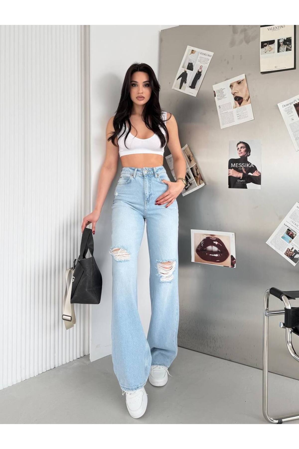 Aida Fashion  Çift diz lazer palazzo jeans yıkamalı - Görsel 2