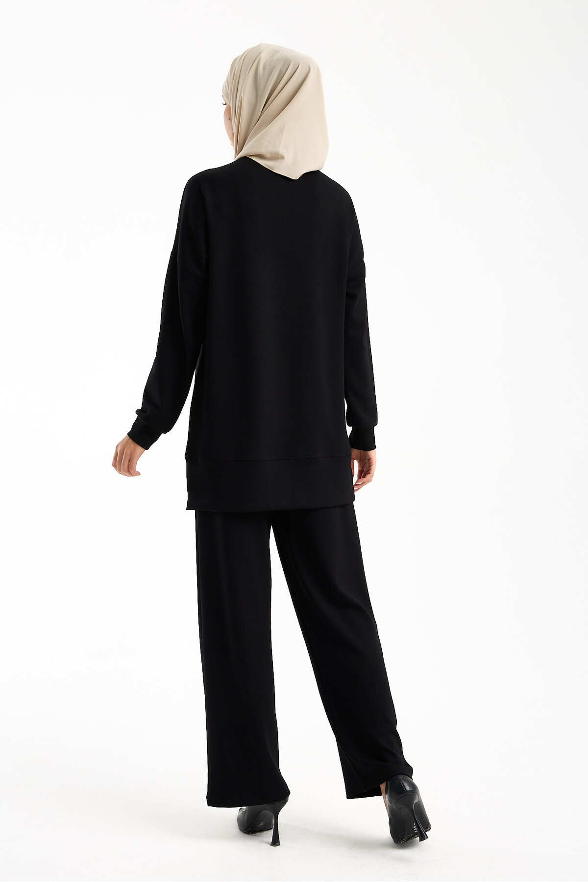 Kadın Premium Modal Kumaş Basic Tunik Takım – Rahat Kesim İkili Tesettür Takım - Siyah