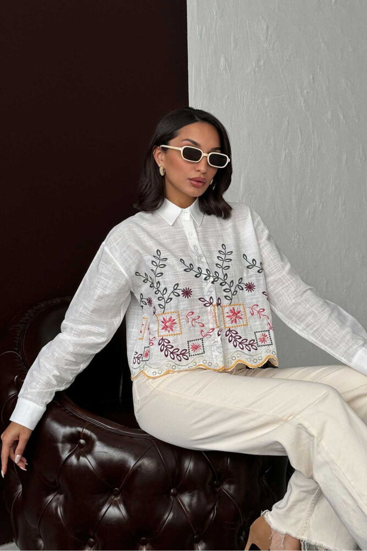 VERYMODA Embroidered Women's Shirt – Boho, Stylish - Yellow Dsn | F1937