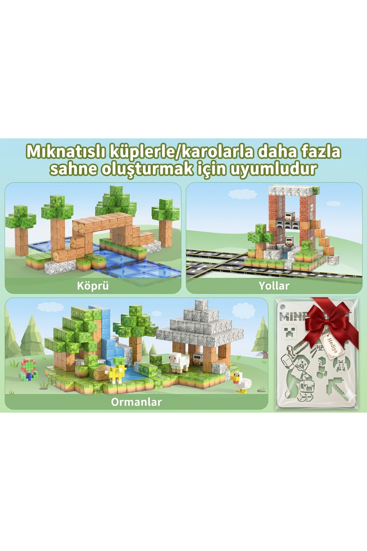 acces 100 Adet MineCraft Tarzı Manyetik Küp Yapı Blokları Oyuncak Seti fotoğrafı 3 (önizleme)