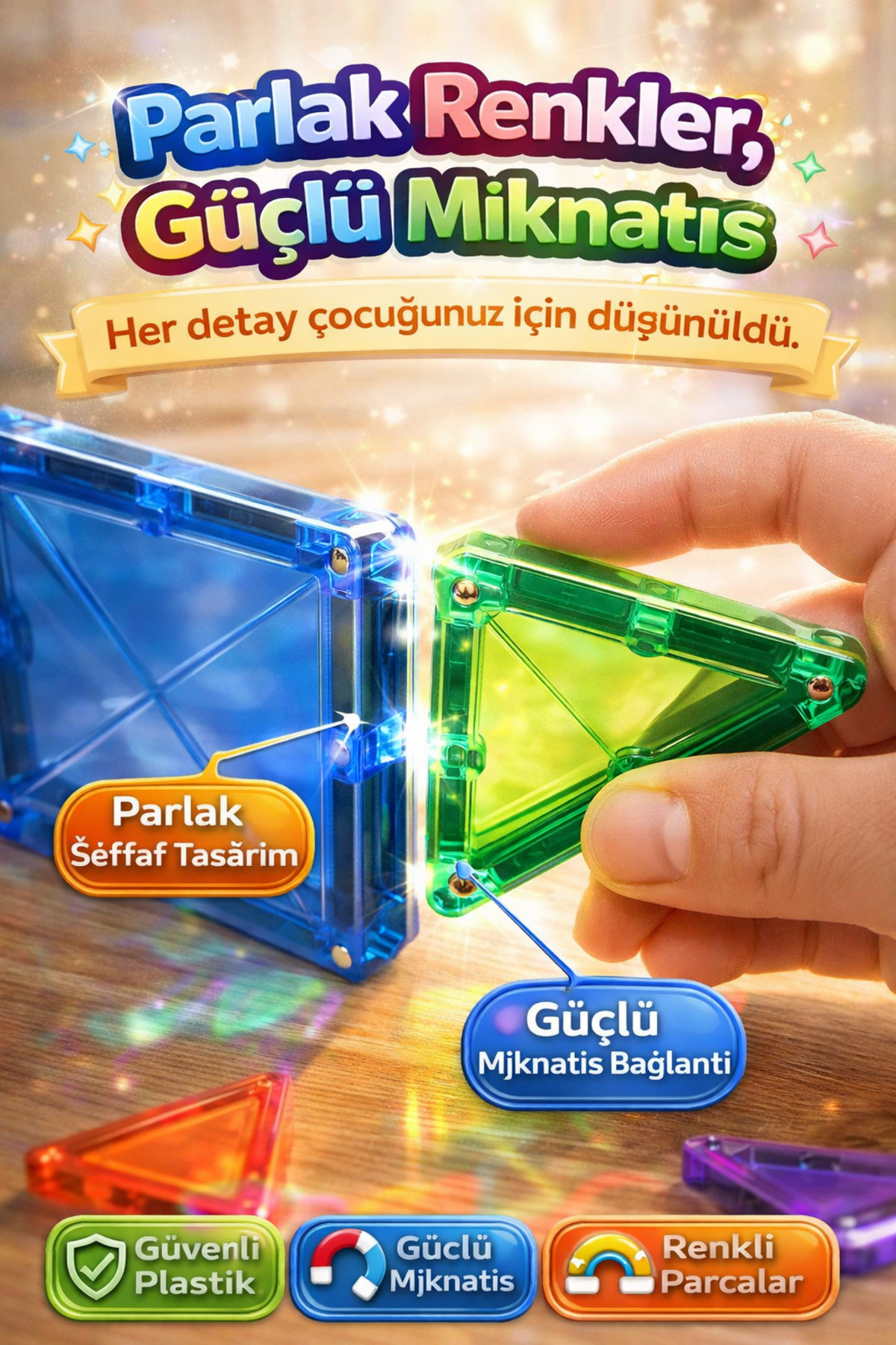 DENAPCAL Manyetik Yapı Blokları 43 Parça Mıknatıslı Bloklar 3+ Yaş Eğitici Oyuncak, Manyetik Oyuncak fotoğrafı 3 (önizleme)