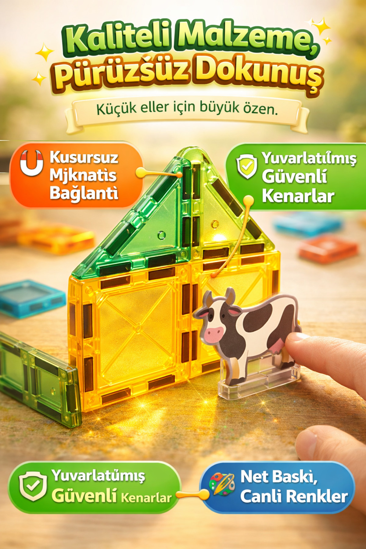DENAPCAL Manyetik Bloklar 52 Parça Çiftlik Temalı Mıknatıslı Yapı Blokları 3+ Yaş Eğitici Oyuncak fotoğrafı 3 (önizleme)