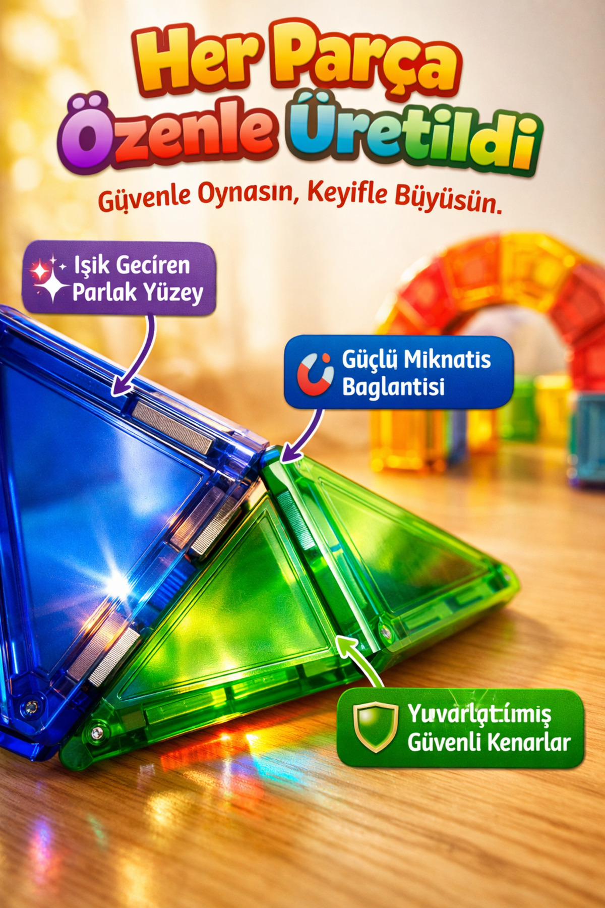 DENAPCAL Manyetik Yapı Blokları 77 Parça Mıknatıslı Bloklar 3+ Yaş Eğitici Oyuncak, Manyetik Oyuncak fotoğrafı 3 (önizleme)