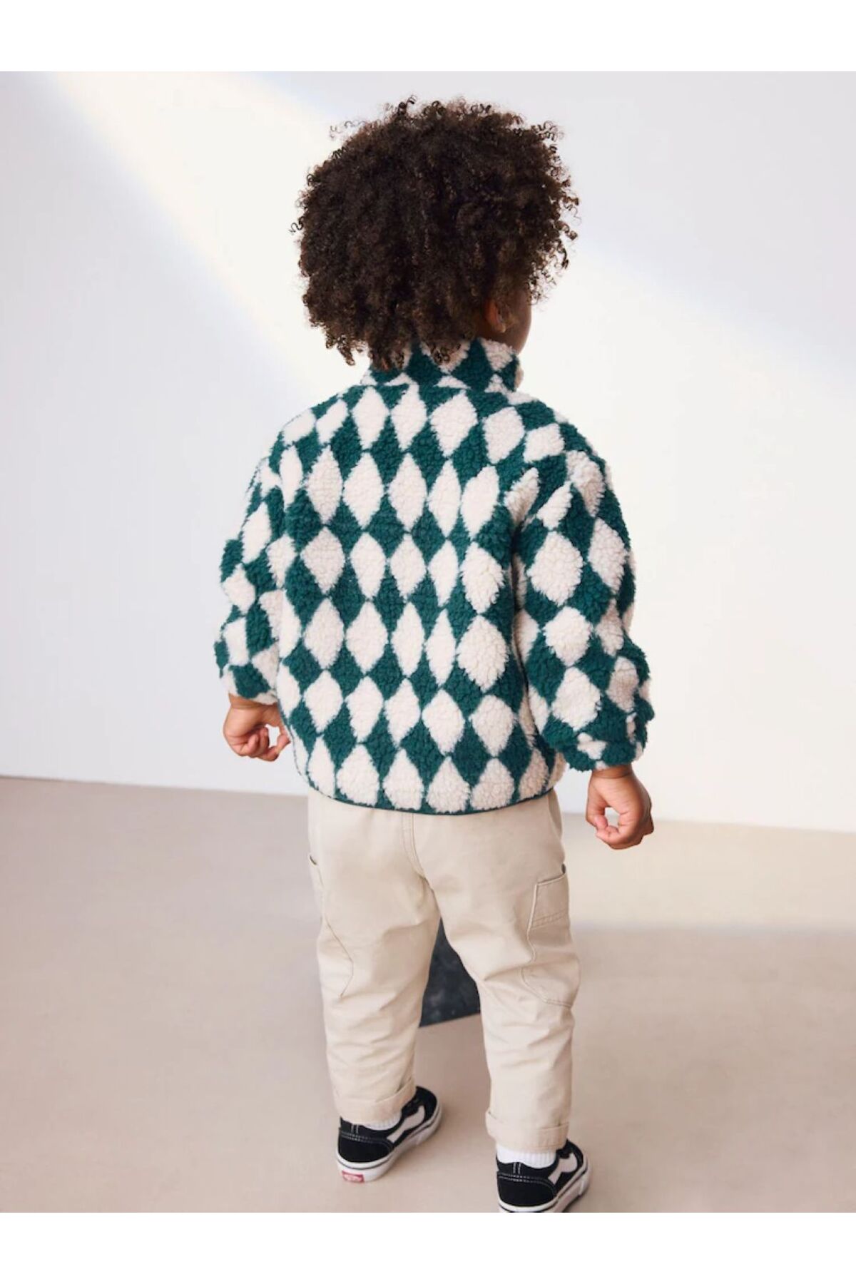 Next Baby Green/White Harlequin Patterned Zip-Up Fleece Jacket/Coat fotoğrafı 2 (önizleme)