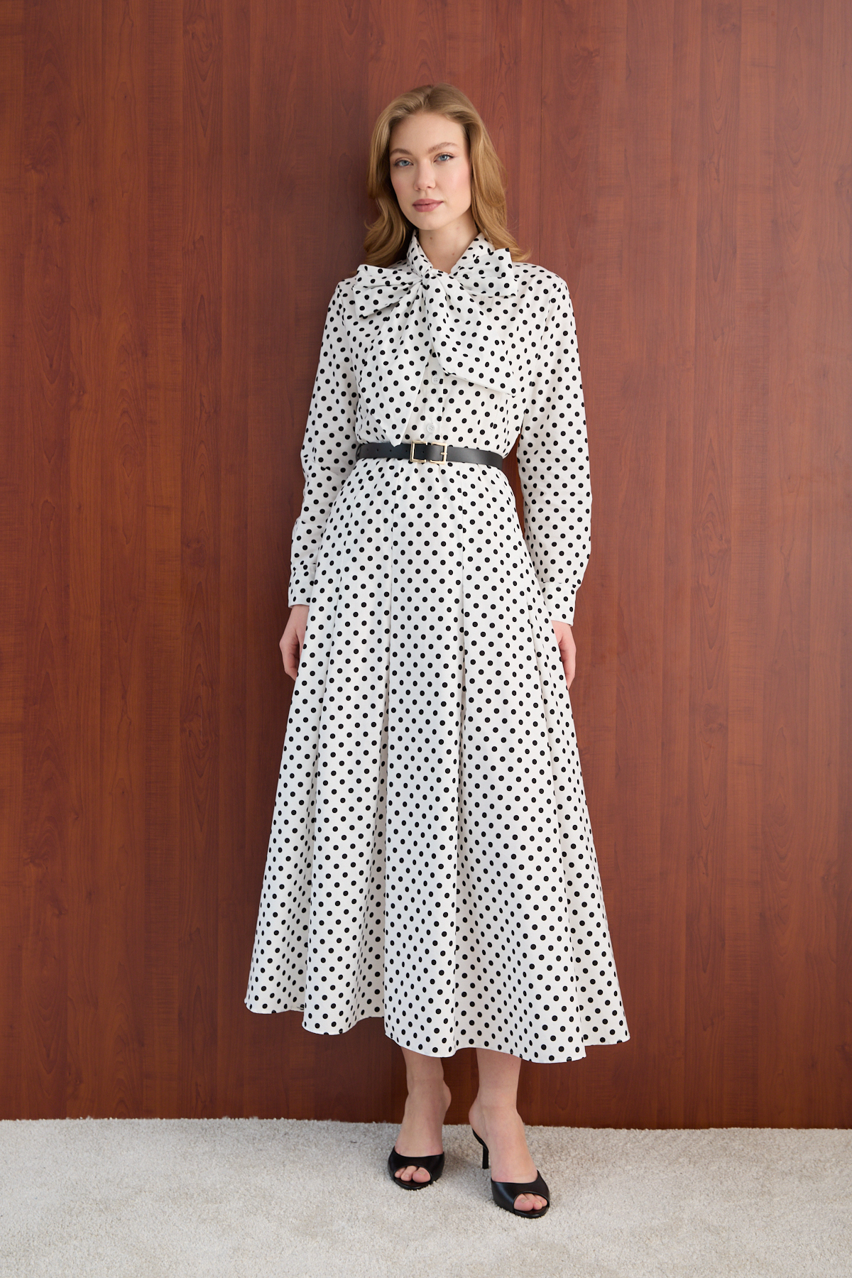 Melike Tatar  Puantiye Poplin Elbise 32-2766 - Görsel 2