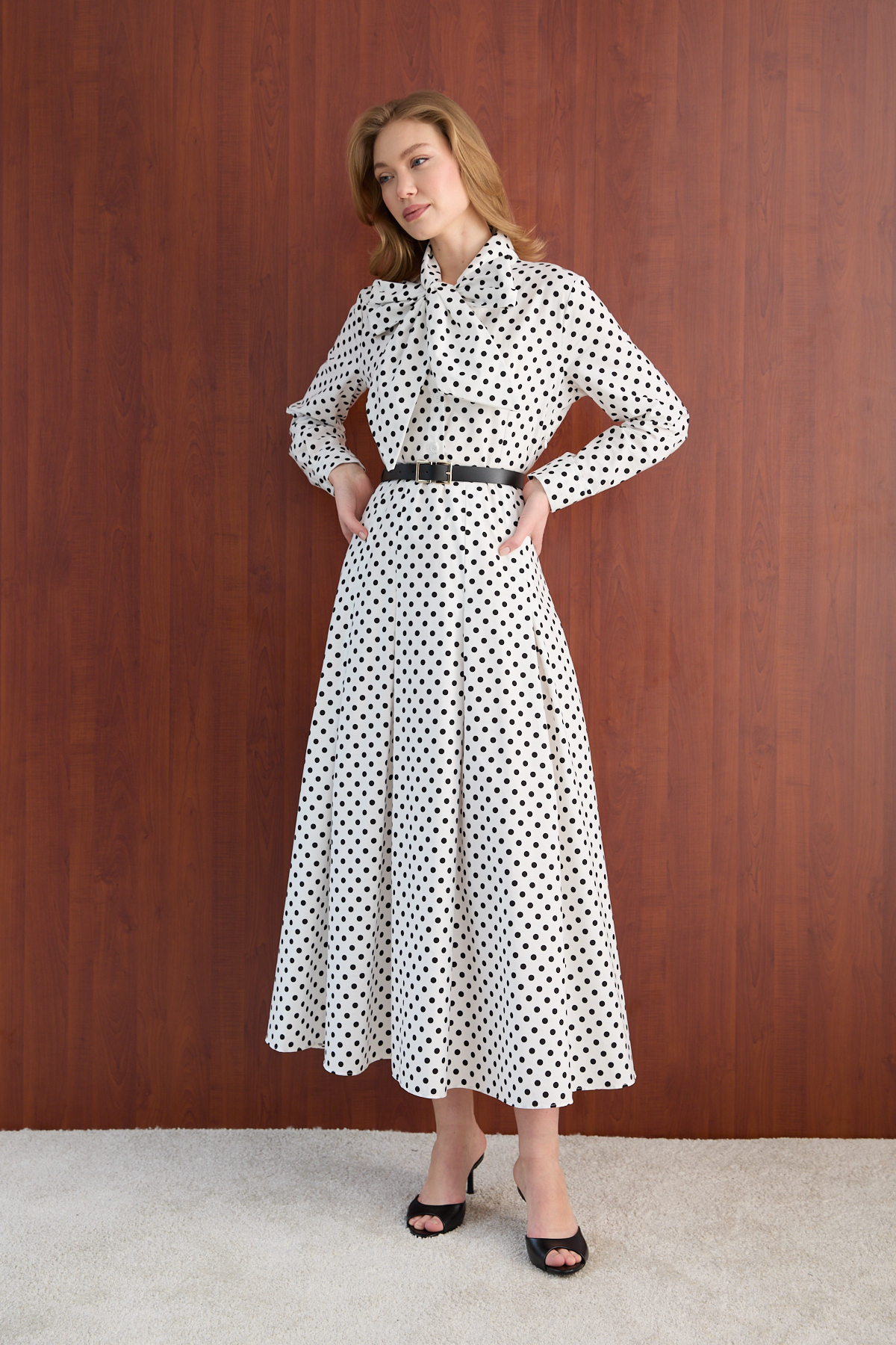 Melike Tatar  Puantiye Poplin Elbise 32-2766 - Görsel 4