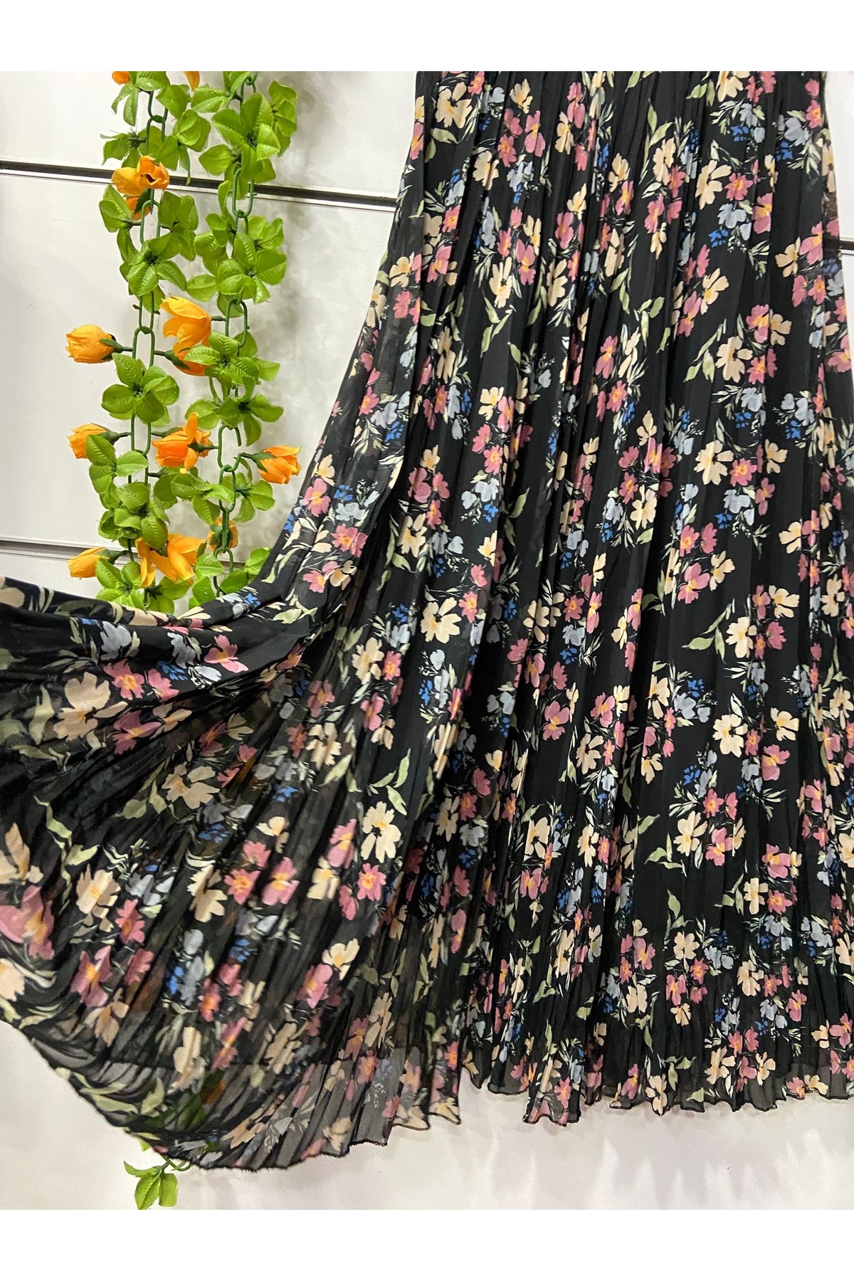 edu collection  Desenli şifon bohe Çan etek astarlı - Görsel 2