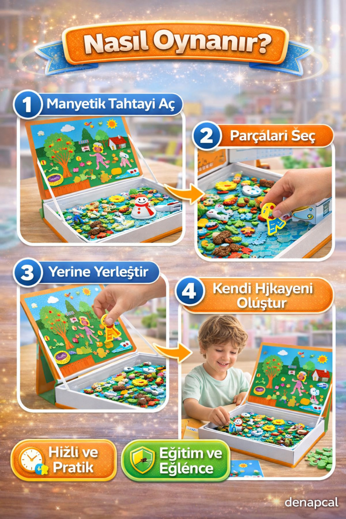 DENAPCAL Manyetik Bloklar Eğitici Puzzle Oyun Seti Kartlı Mevsimler Manyetik Eğitici Hikaye Oluşturma fotoğrafı 3 (önizleme)