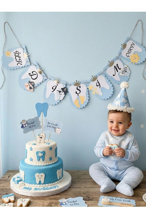 CUTORYA Kişiye Özel İsimli Diş Buğdayı Parti Seti - Mavi Diş Çıkarttı Temalı ...