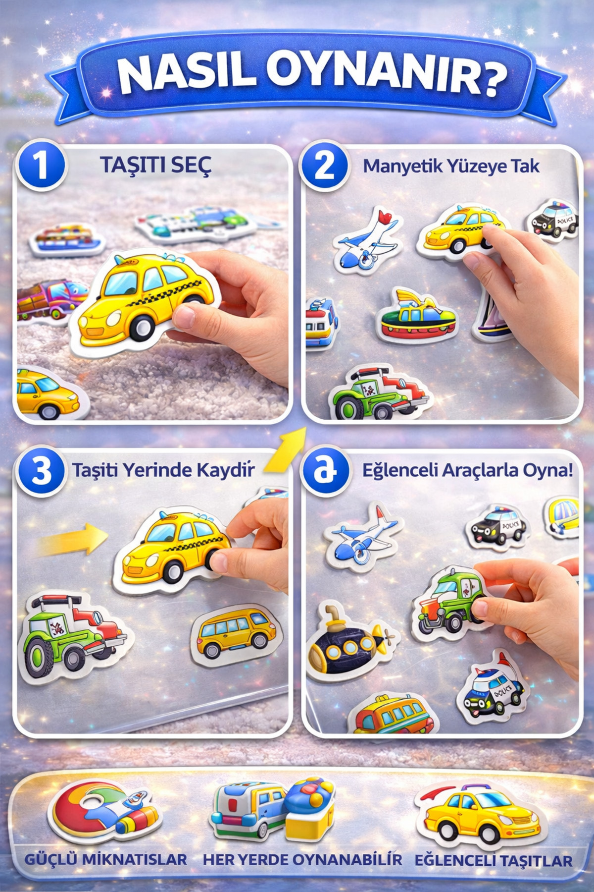 DENAPCAL Manyetik Bloklar Taşıtlar Kartları Manyetik Eğitici Aktivite Seti 3 Yaş+ 30 Parça fotoğrafı 3 (önizleme)