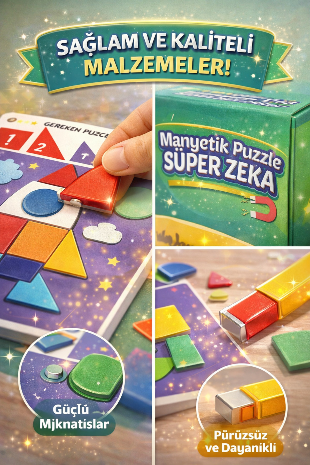 DENAPCAL Manyetik Blok Puzzle Eğitici Manyetik Zeka Oyunu Süper Zeka 31 Parça 3+Yaş fotoğrafı 3 (önizleme)