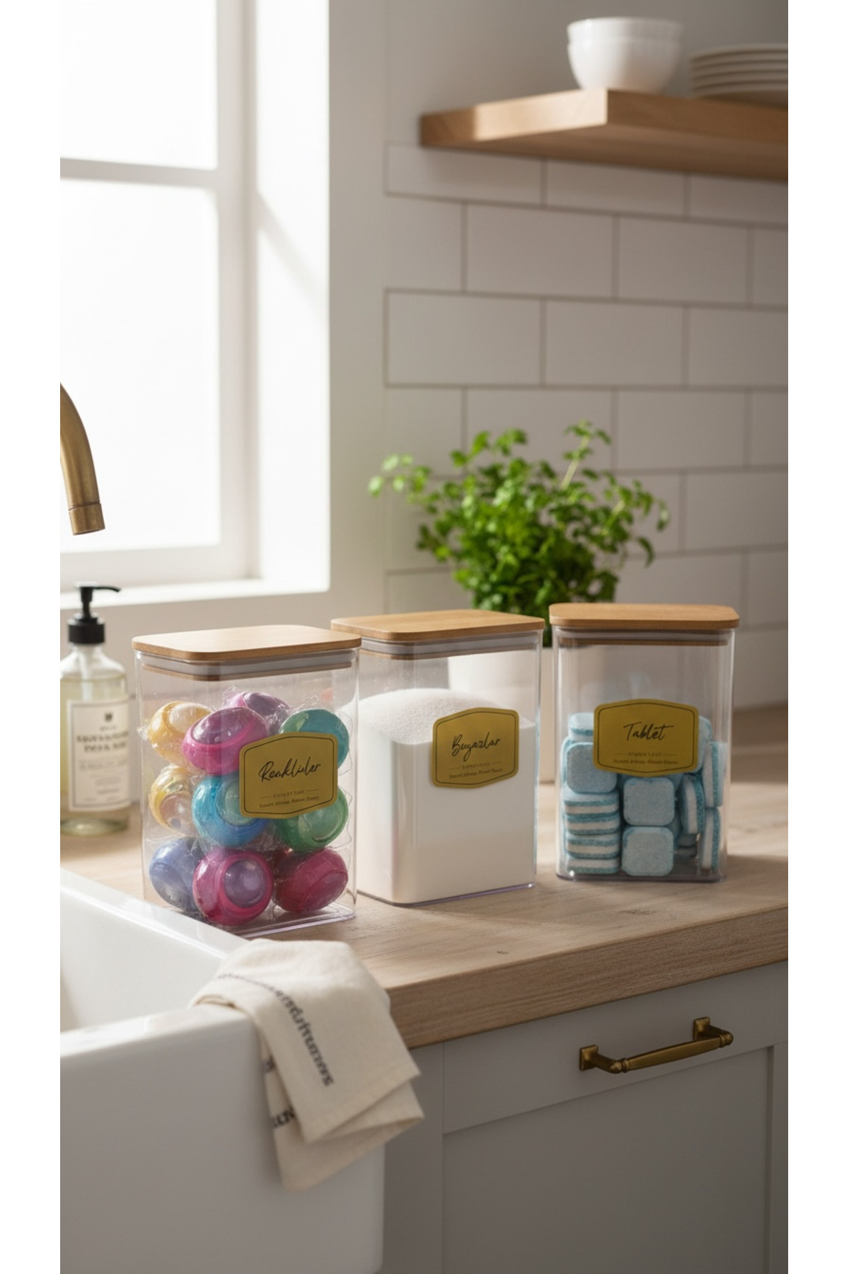 3-Piece Set Wooden Lid Colors & Whites & Tablet Jar 2000ml