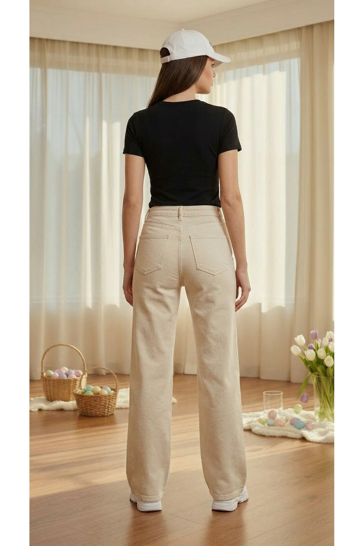 geenz manifacture Palazzo Jeans 90's Krem Likralı Süper Yüksek Bel Wide Leg Salaş Jeans Palazzo Pantolon görsel 7