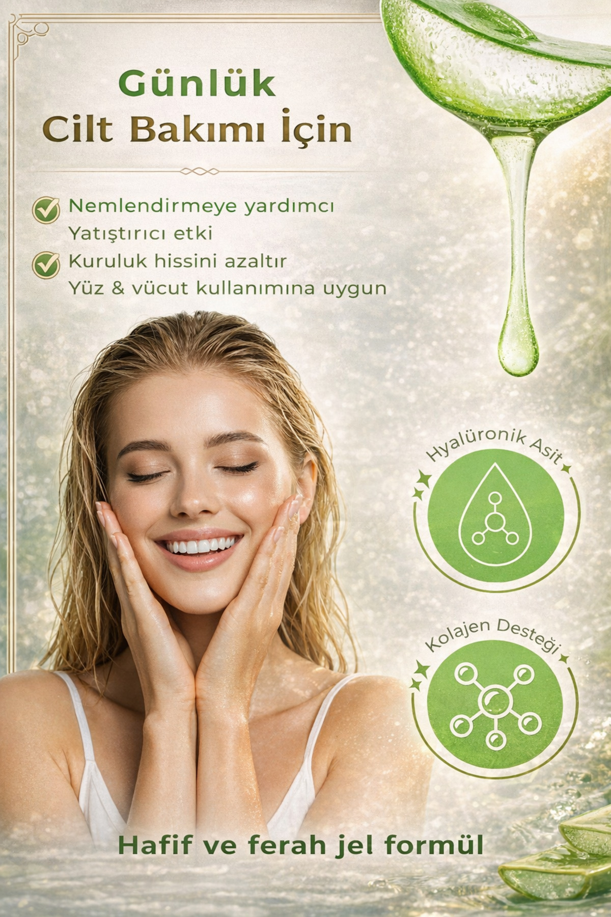 100% Organic Bluar Aloe Vera Jel 150 ml –Arındırıcı Cildi Yatıştırıcı, Nemlendirici & Onarıcı Formül — aloevera jel — تصویر 2 از 5