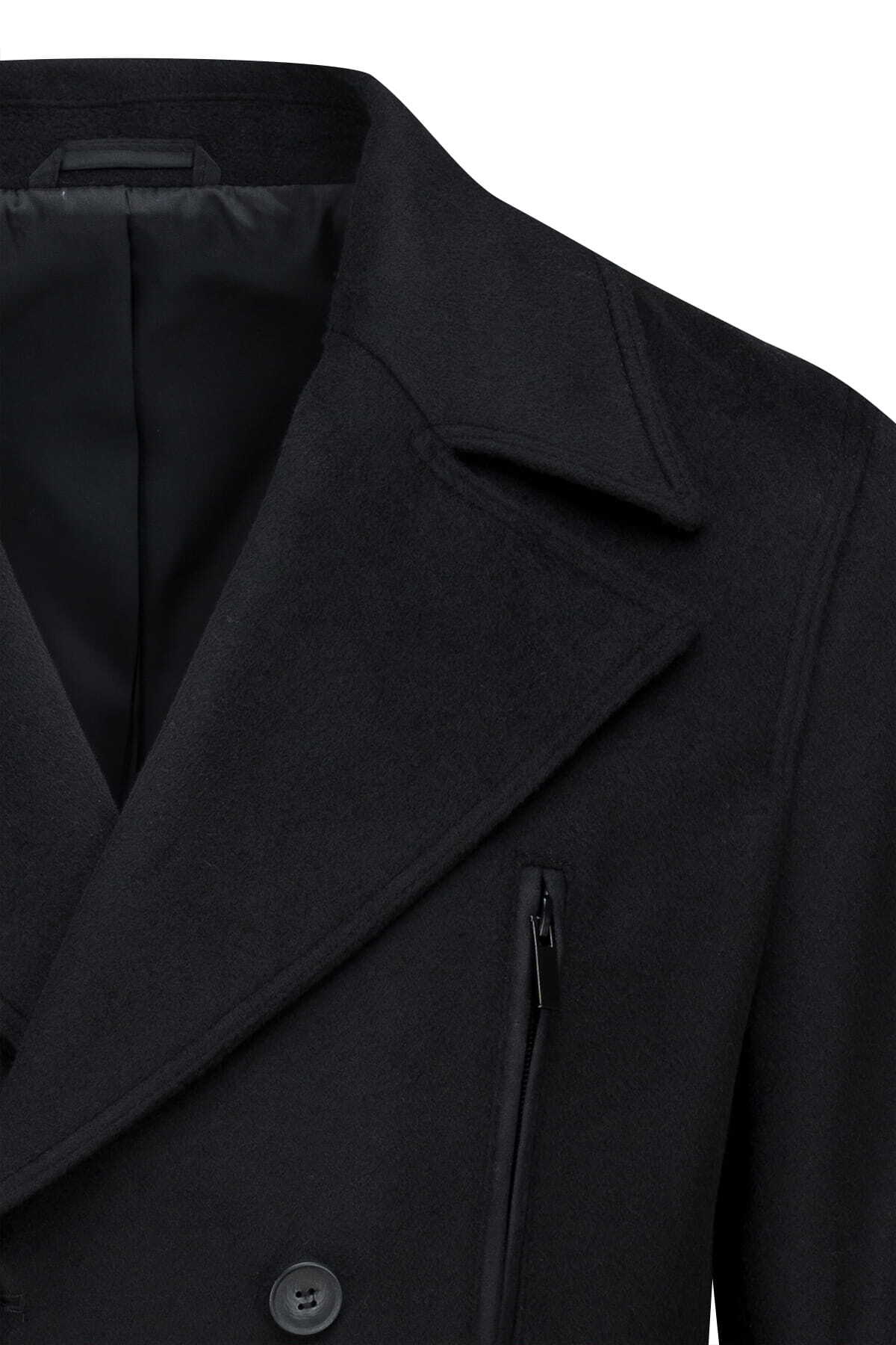 Siyah Slim Fit Kruvaze Yünlü Kaşe Kaban — رنگارنگ TYCBA0960354B2682EA51A000 — تصویر 2 از 3