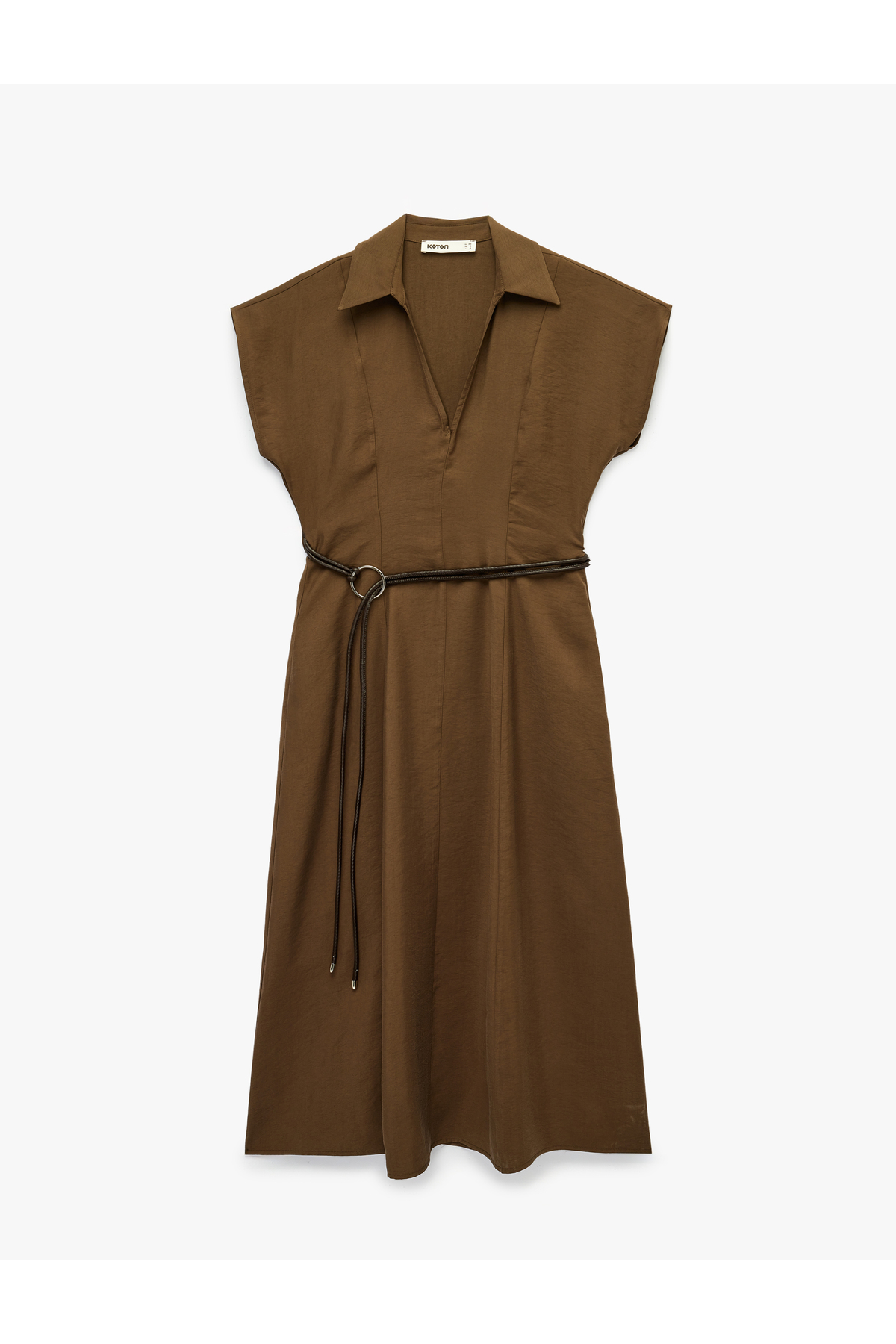 Koton  Kap Kol Kaçık Gömlek Yaka Kemerli Midi Elbise - Görsel 4