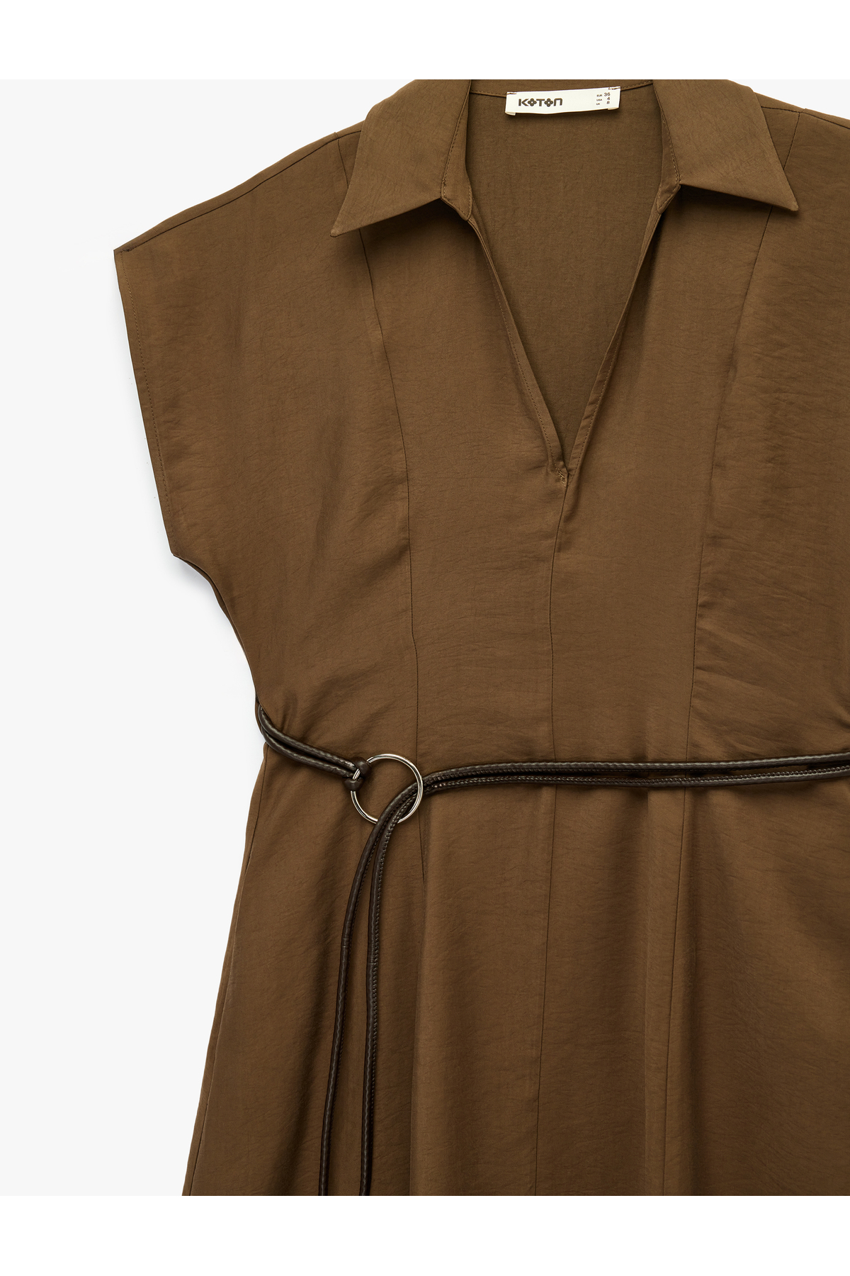 Koton  Kap Kol Kaçık Gömlek Yaka Kemerli Midi Elbise - Görsel 6