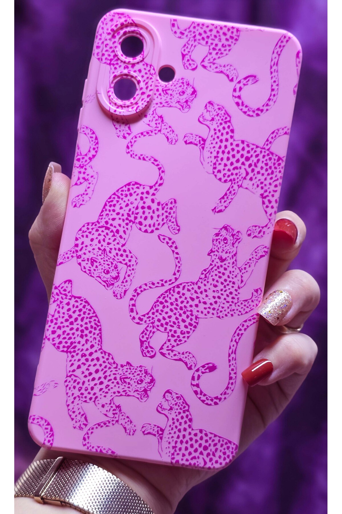Samsung Galaxy A07 Compatible Leopard Patterned Velvet Candy Pink Phone Case