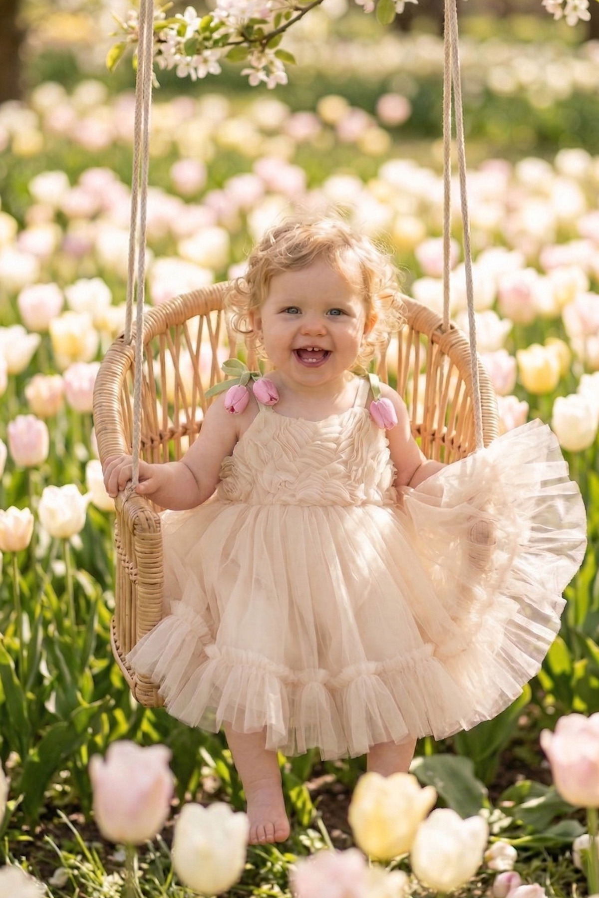 ALYRA Kız Bebek 3D Çiçekli Askılı Elbise Özel Gün Doğum Günü Düğün Parti Abiye Elbise 6-24 Ay fotoğrafı 2 (önizleme)