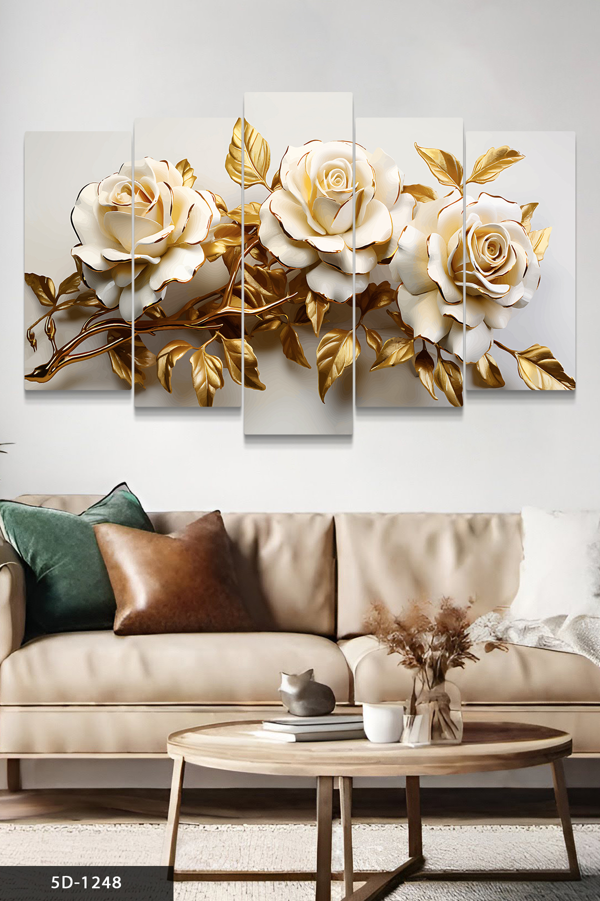 Gold Leaf White Flower 5 Pieces mdf Table