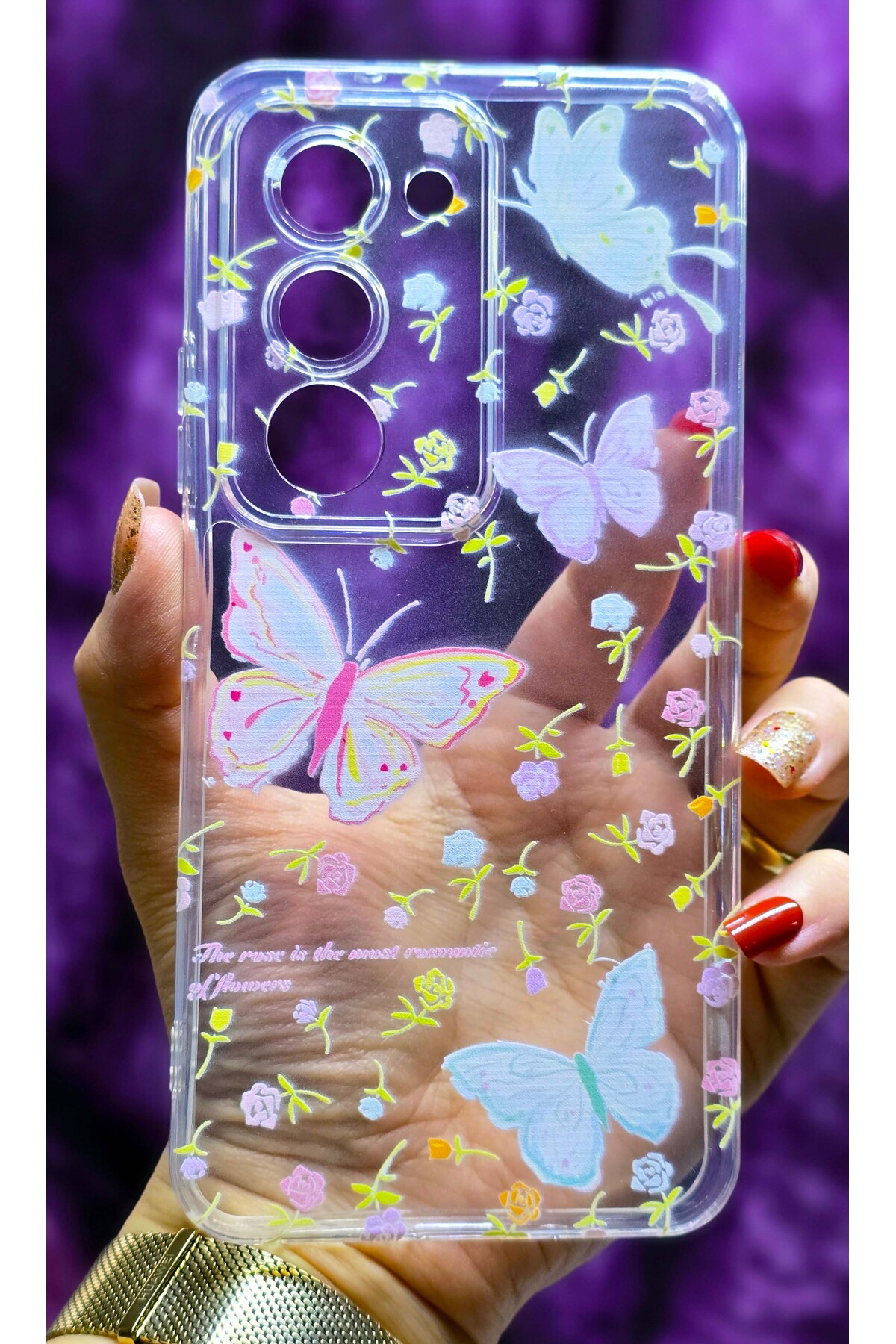 Redmi 15 Compatible Pastel Color Butterflies Pattern Transparent Silicone Phone Case