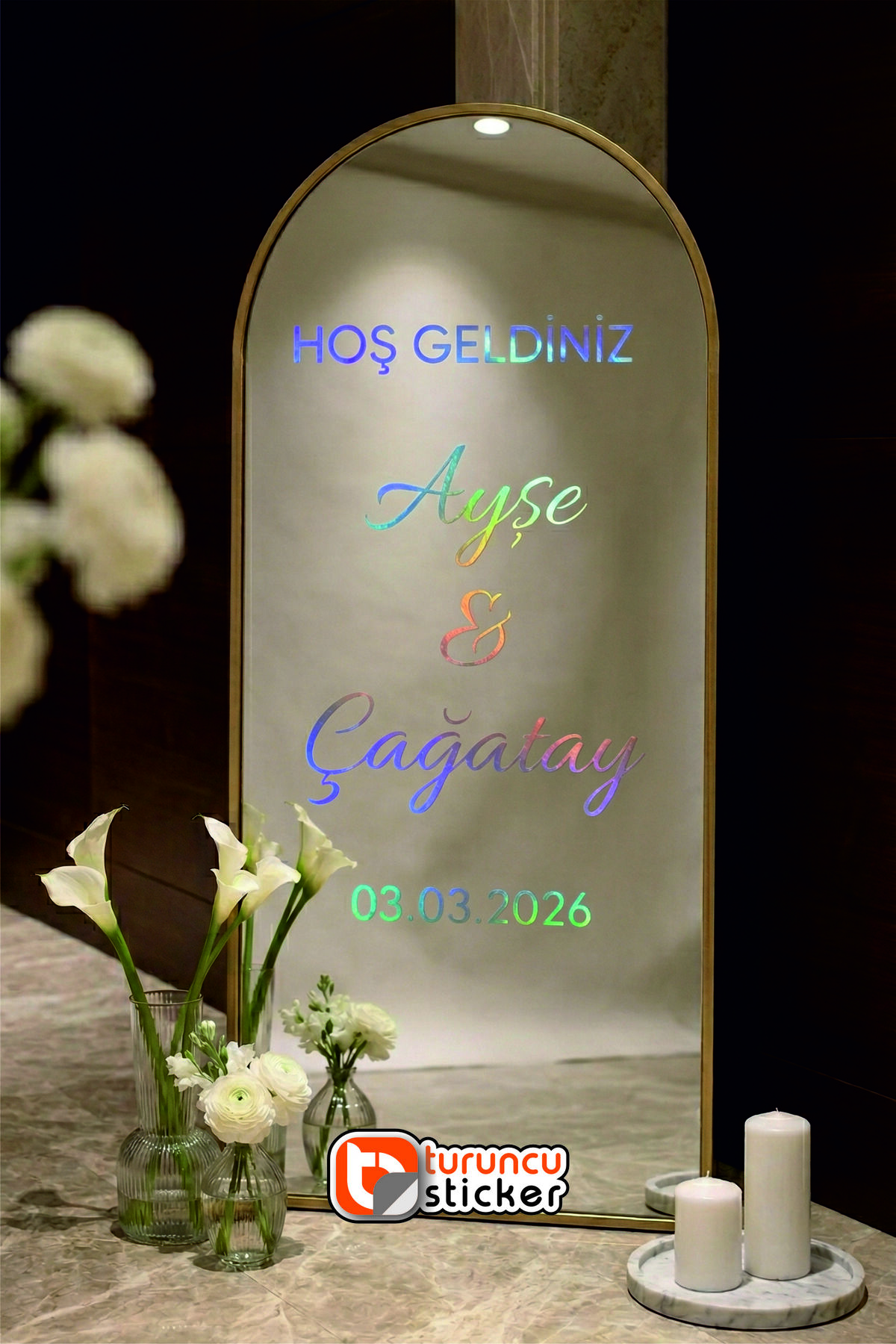 Kişiye Özel Ayna Yazısı Sticker Hologram – Düğün/Nişan/Kına/Söz/Doğum Günü (Ayna Yoktur)