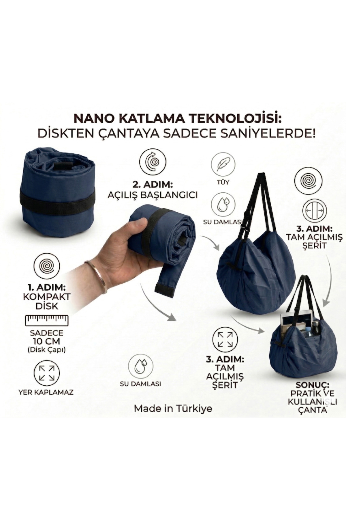BROCARD Katlanabilir Akordeon Çanta - 2'si 1 Arada Büzgülü Sırt Ve Omuz Çantası Spor Seyahat Alışveriş görsel 4