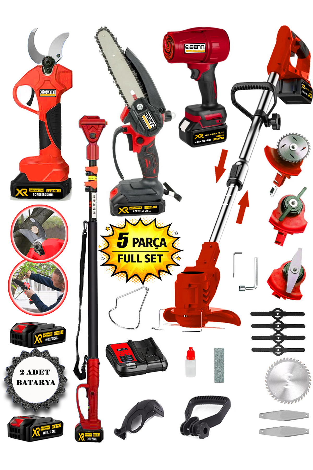 Eisenn Red 500 Full 5 Li Bahçe Seti Makas 17 Cm Testere Hava