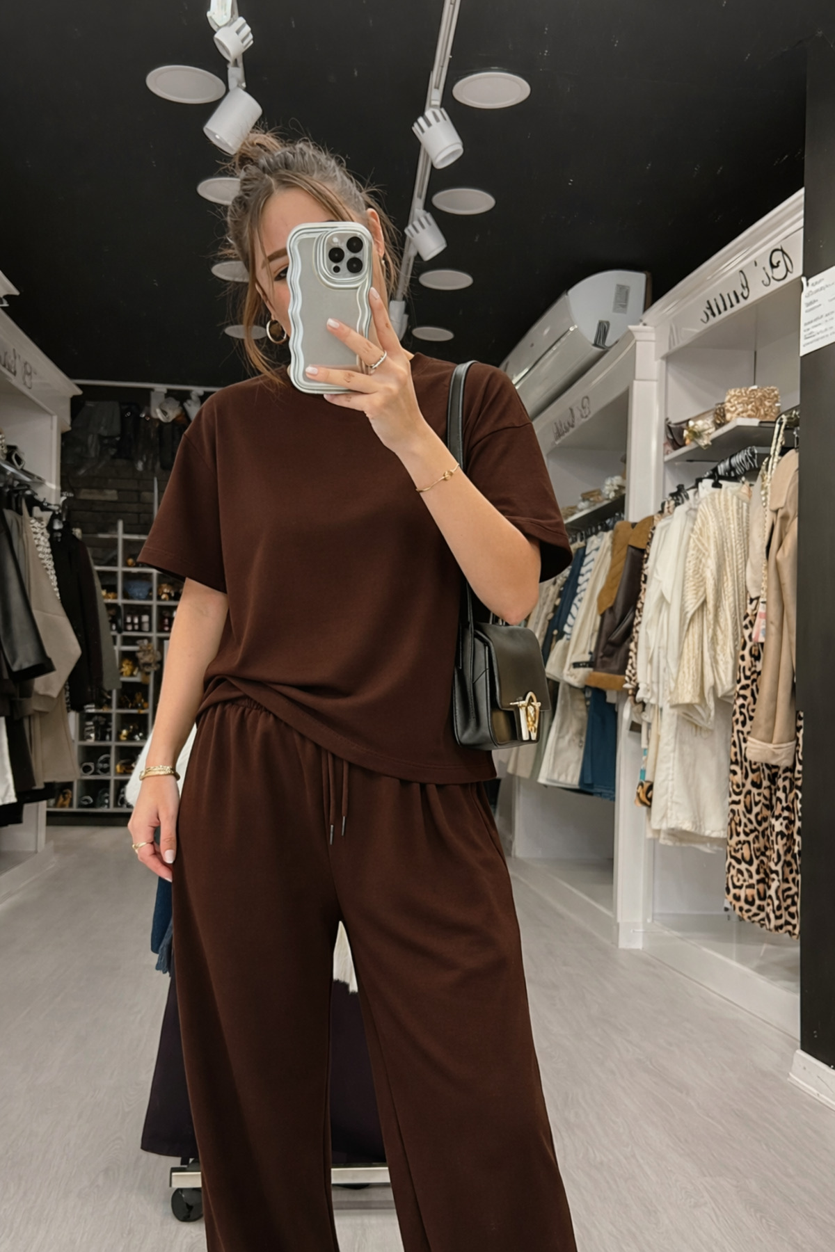 WOMEN'S MODAL SHORT SLEEVE HIGH WAIST WIDE LEG TRACKSUIT