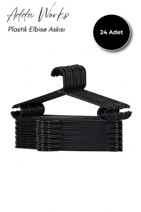 Adda Works Plastik Siyah Elbise Askısı 24’Lü Set – Dayanıklı, İnce Tasarım As...